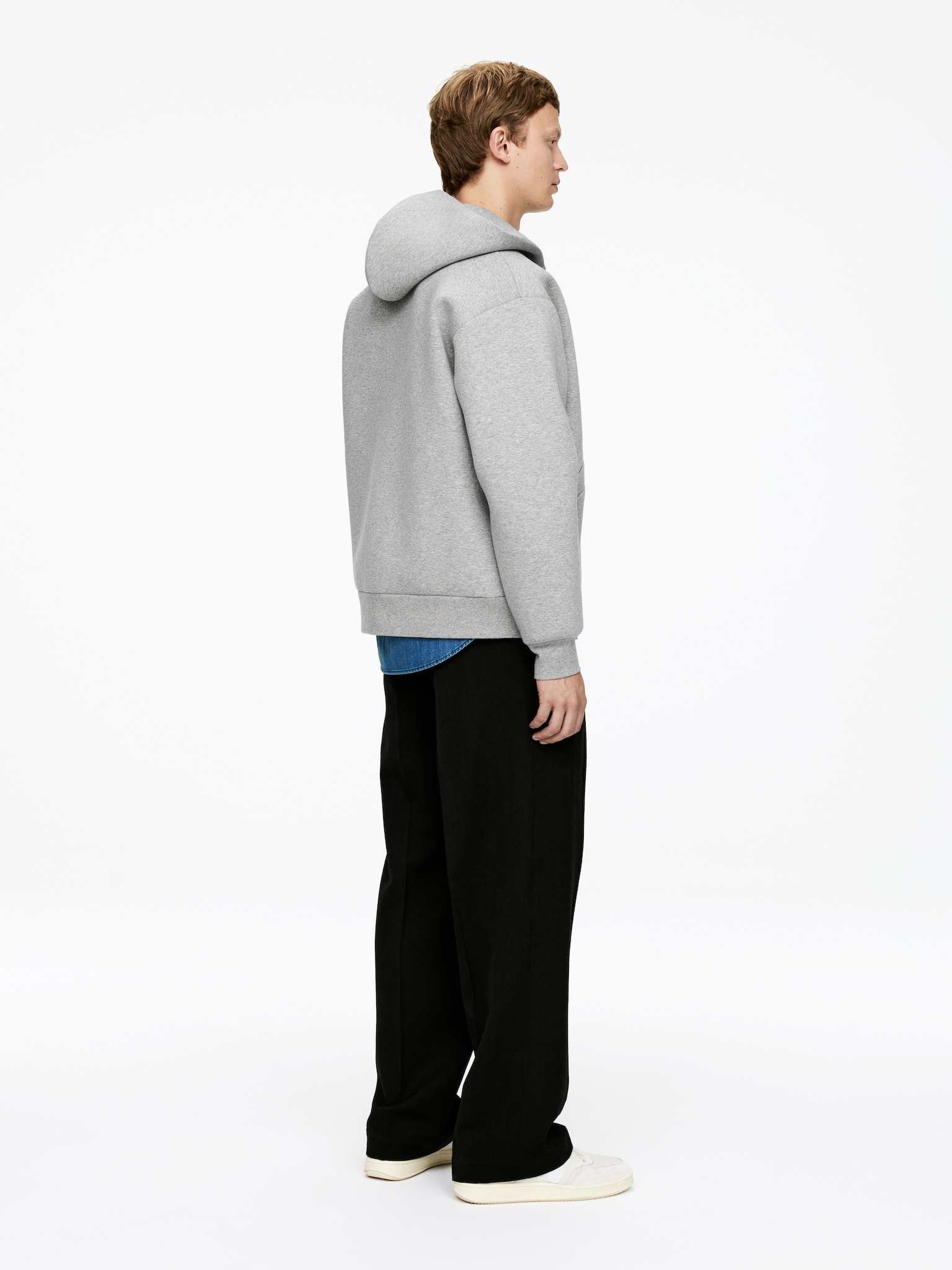 Sweat à capuche zippé en néoprène - Gris chiné/Bleu foncé/Rouge foncé - 4