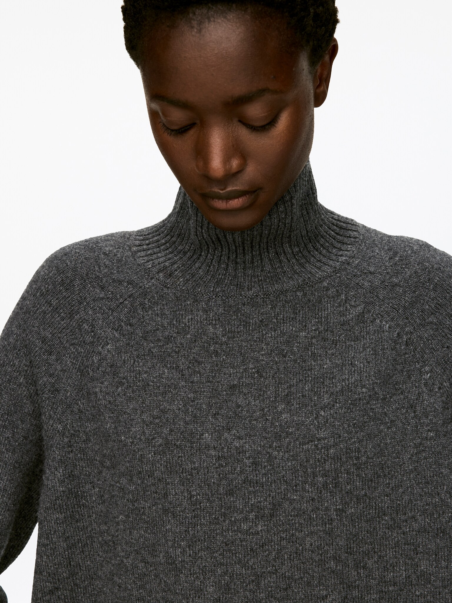 Pull en laine à col roulé - Gris foncé chiné/Rouge - 3