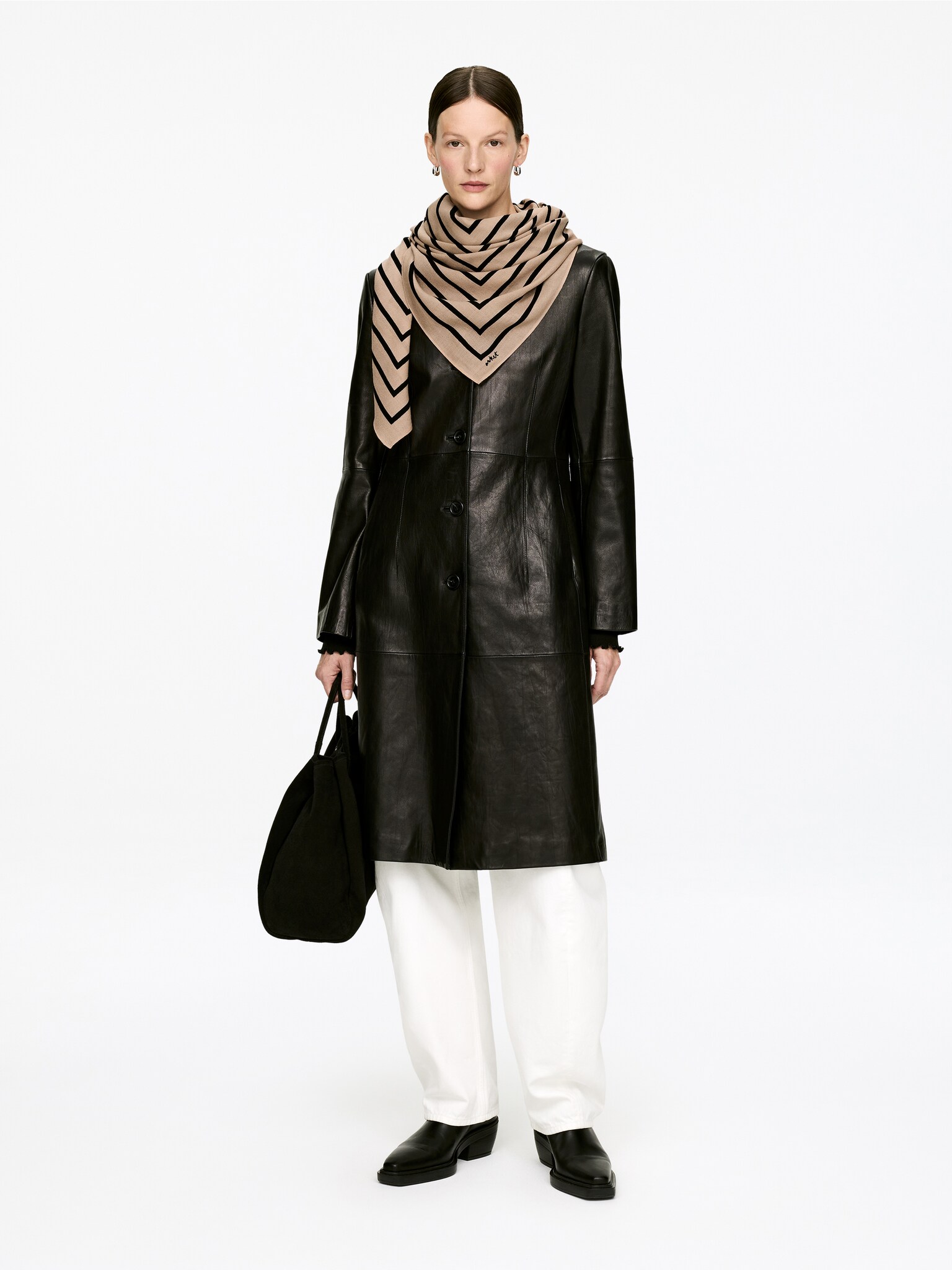 Skjerf med trykk - Beige/svart - 3