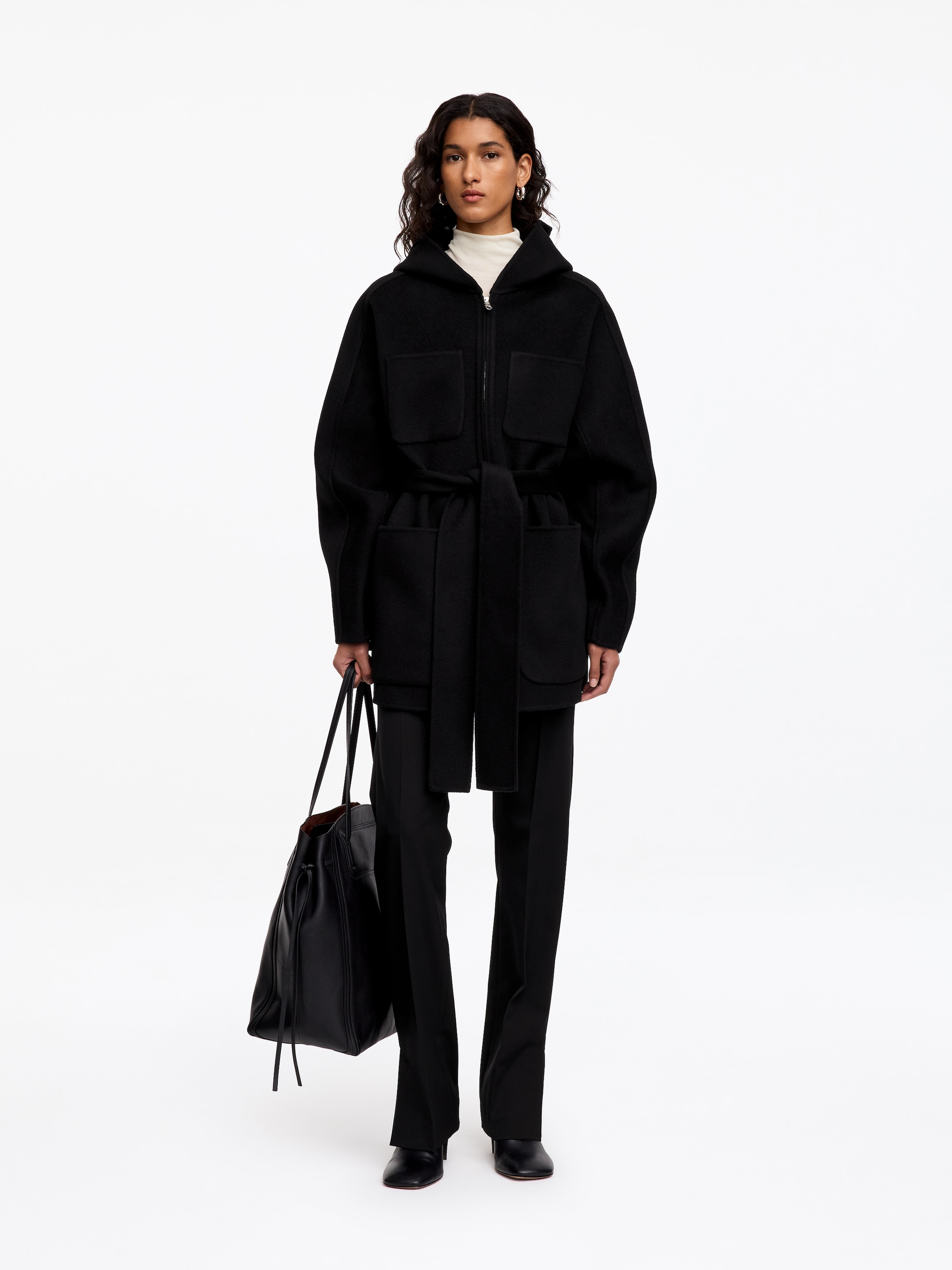 Hooded Doublé Coat-Black-20577