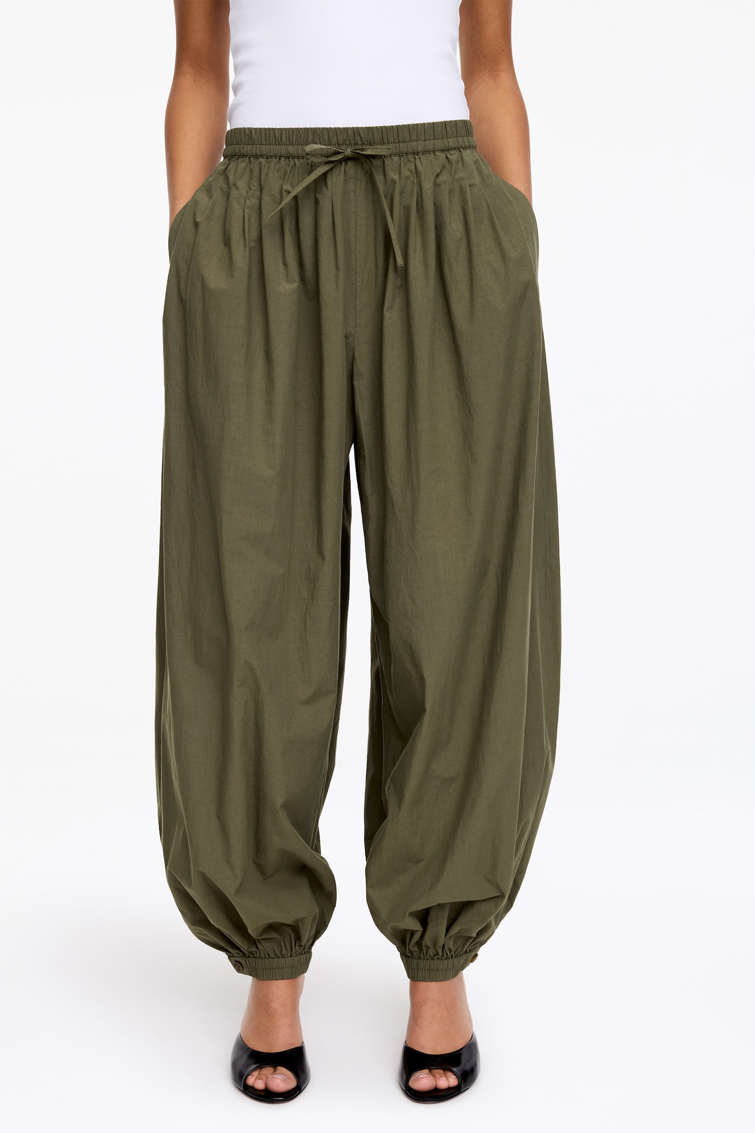 Pantaloni in cotone a palloncino - Verde kaki/Nero - 4