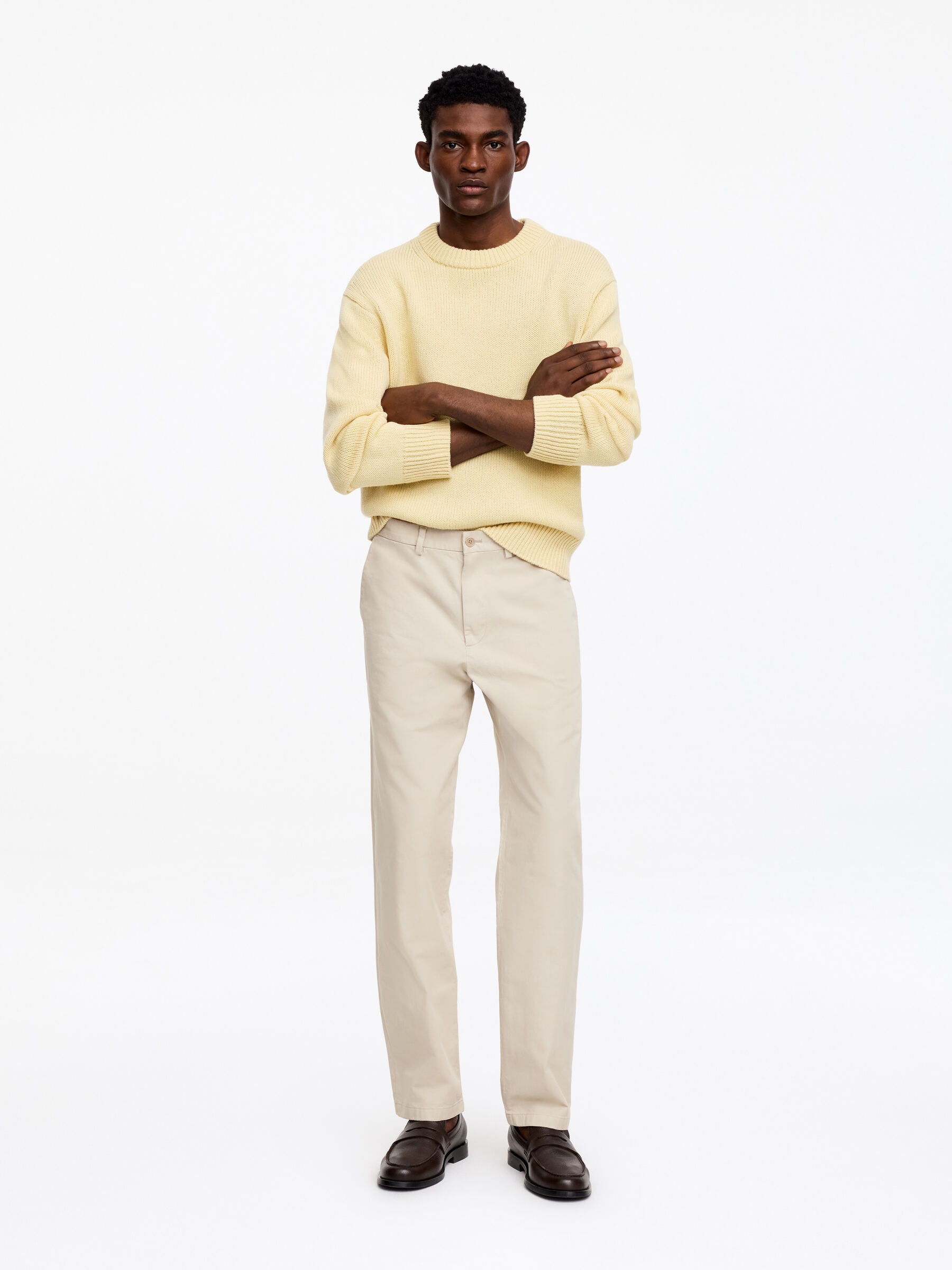 Pantalon chino droit en coton-#C0BBAD-19327