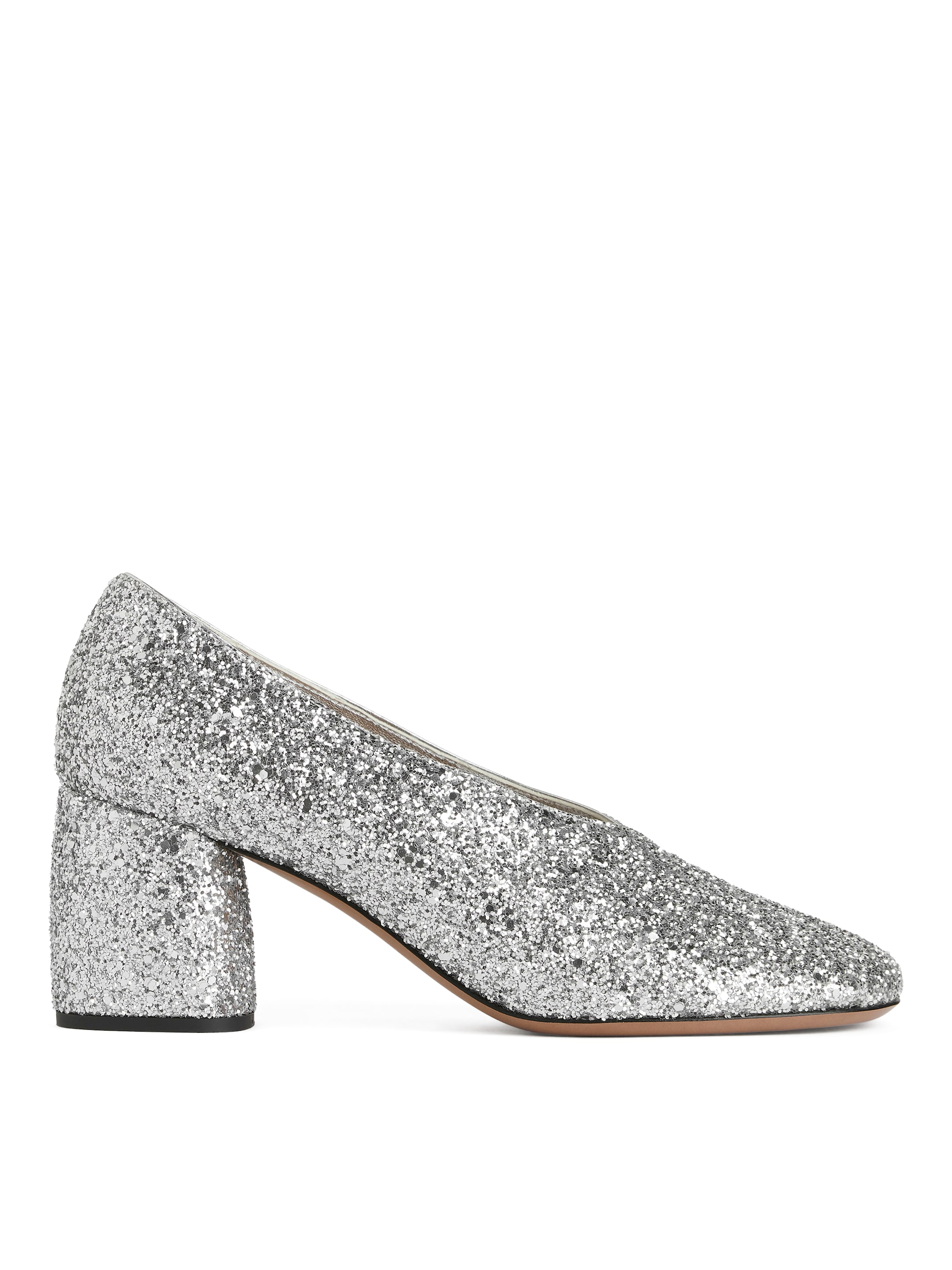 Block Heel Glitter Pumps - Silver - Women - StillMedia/DescriptiveStillLife - 3
