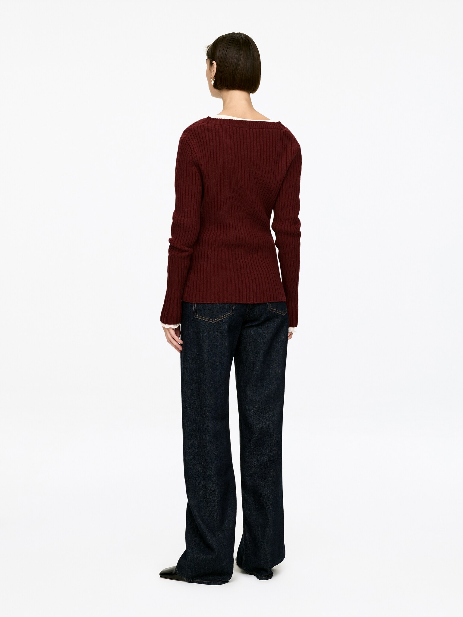 Cardigan en maille côtelée - Bordeaux/Bleu foncé - 5