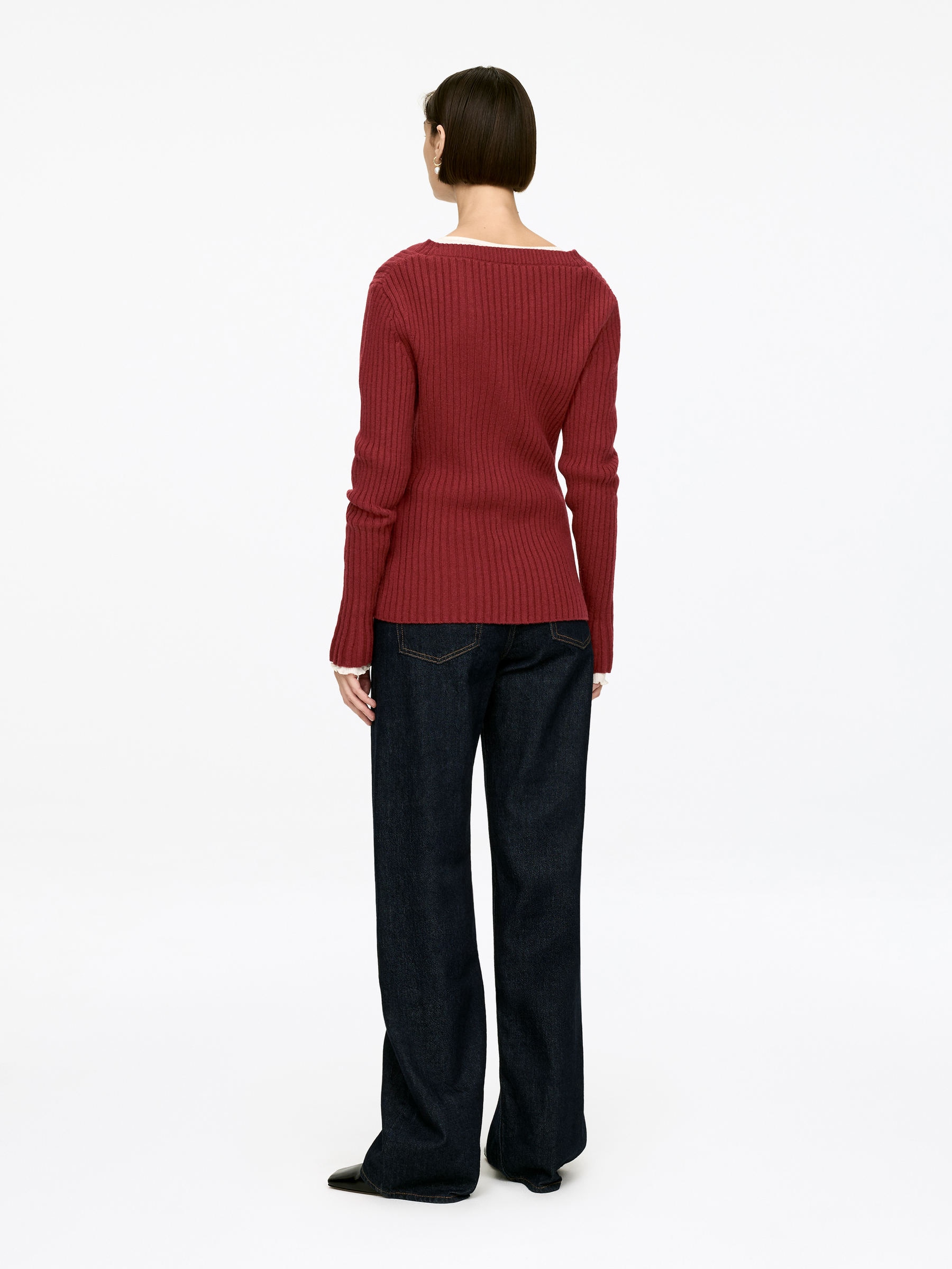 Rib-Knit Cardigan - Burgundy - Regular fit - Women - StillMedia/Lookbook - 4