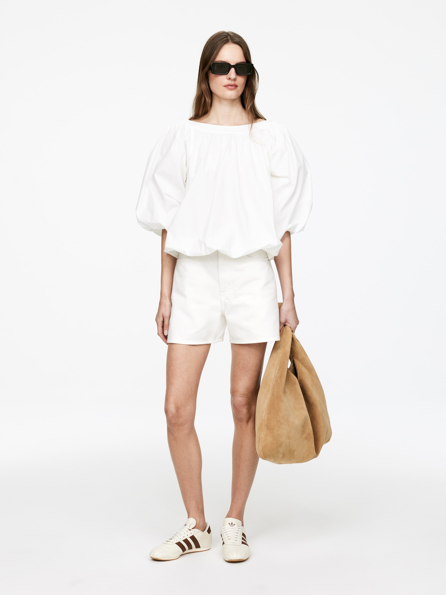 Denim Shorts - White/Black/Washed Blue