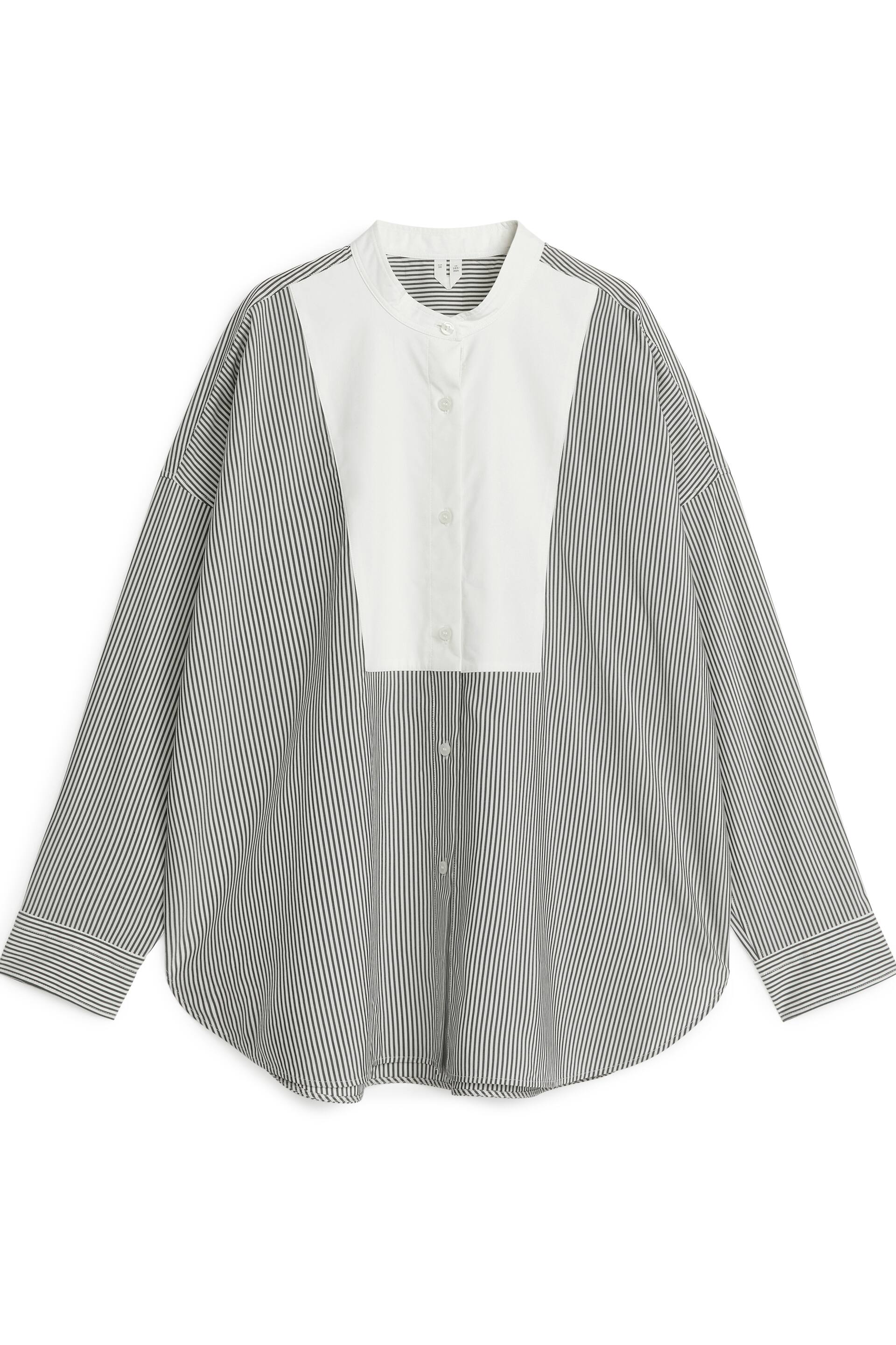 Agrandir l'image: Chemise avec plastron contrasté - Blanc/gris - FEMME | H&M CH 1