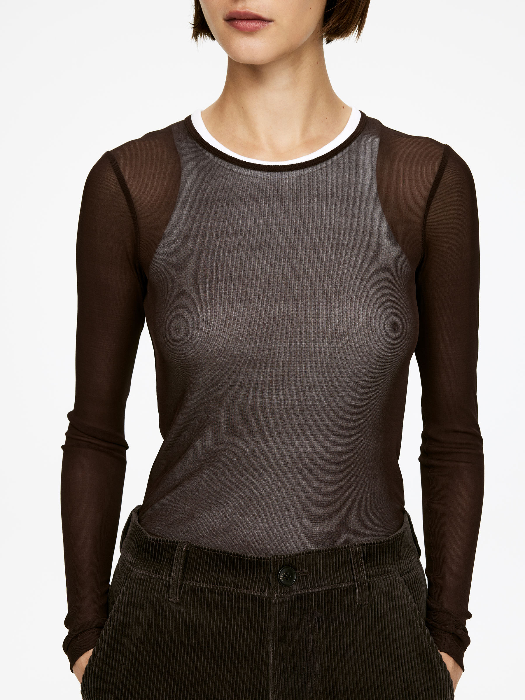 Sheer Silk Top - Dark Brown - Slim fit - Women - StillMedia/Lookbook - 5