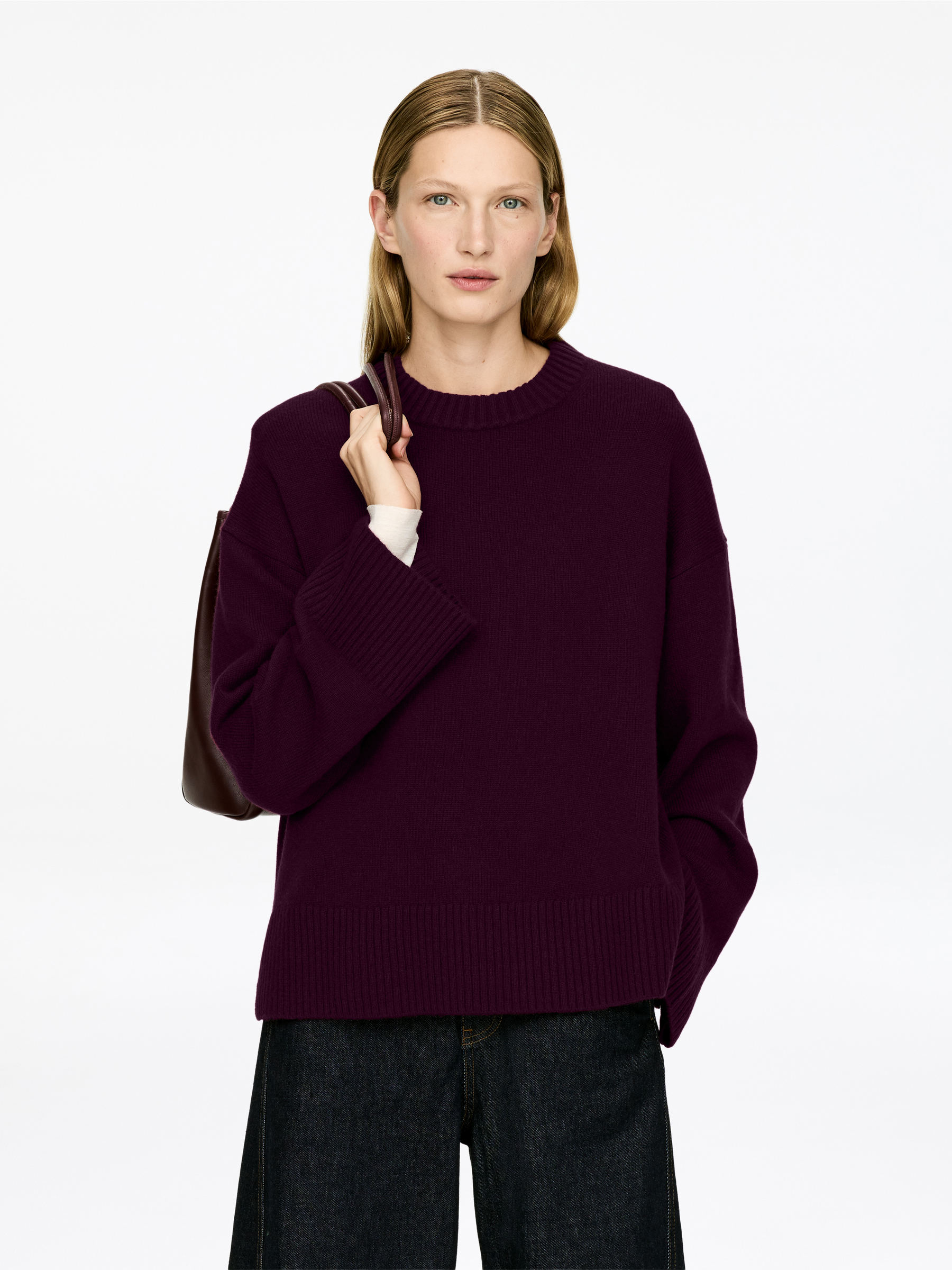 Oversized Pure Cashmere Jumper​-#5F353C-17093