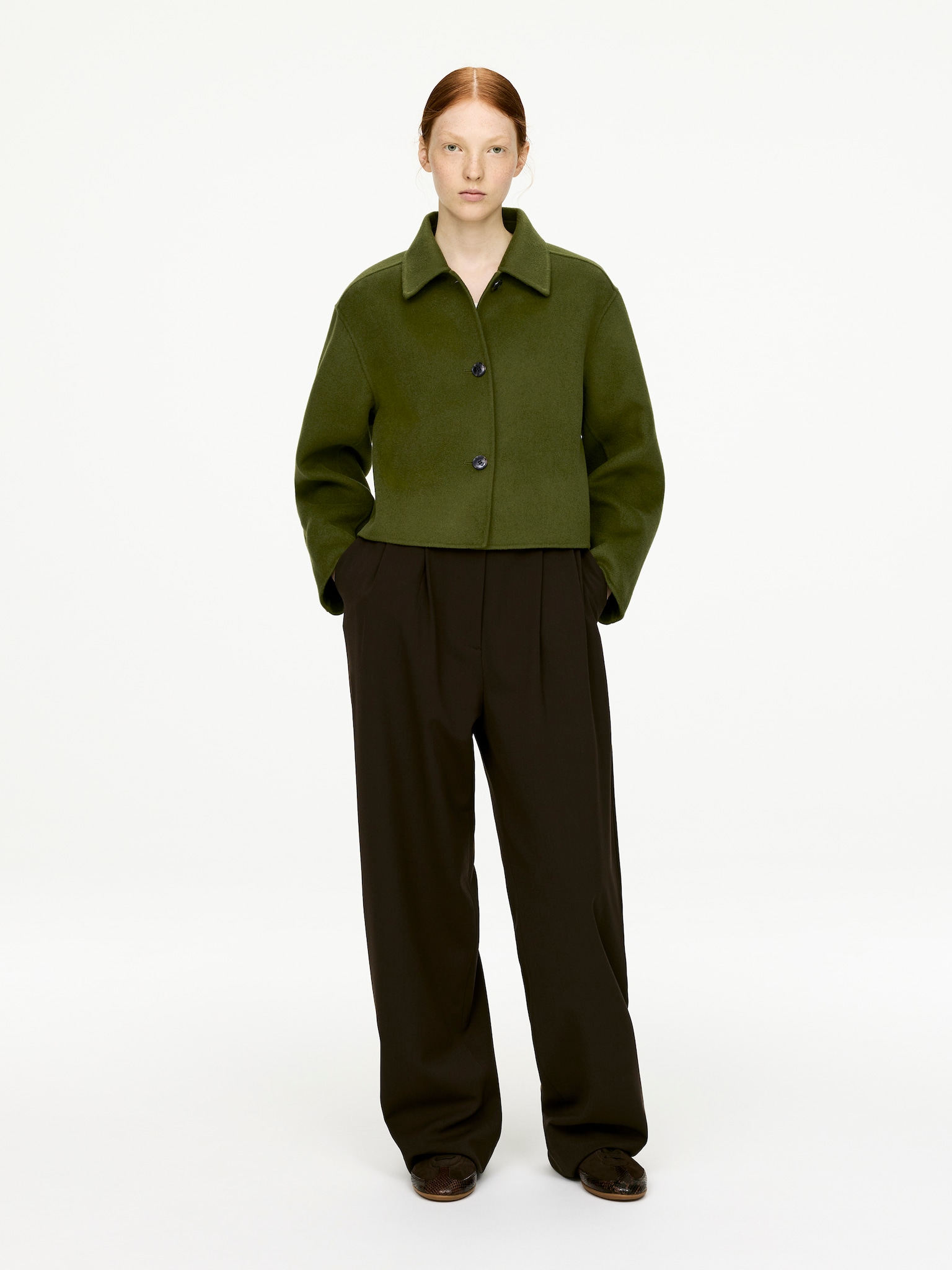 Overshirt in tessuto doppiato di misto lana - Verde/Marrone scuro
