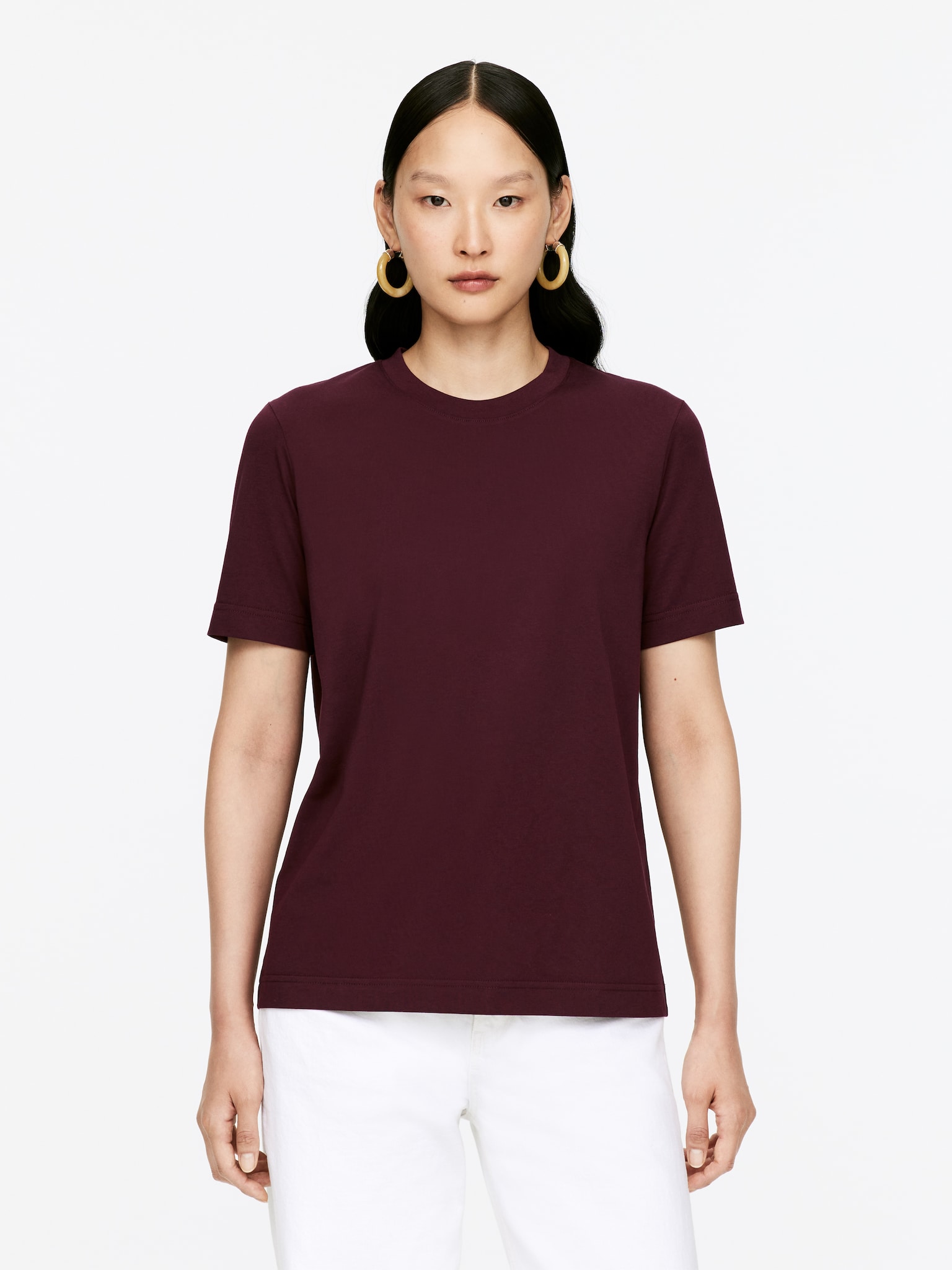 LILY Charakteristisches T-Shirt - Weinrot/Weiß/Schwarz/Rot/Weiß/Weiß/Dunkelblau/Braun/Cremeweiß/Graumeliert/Dunkelblau - 1