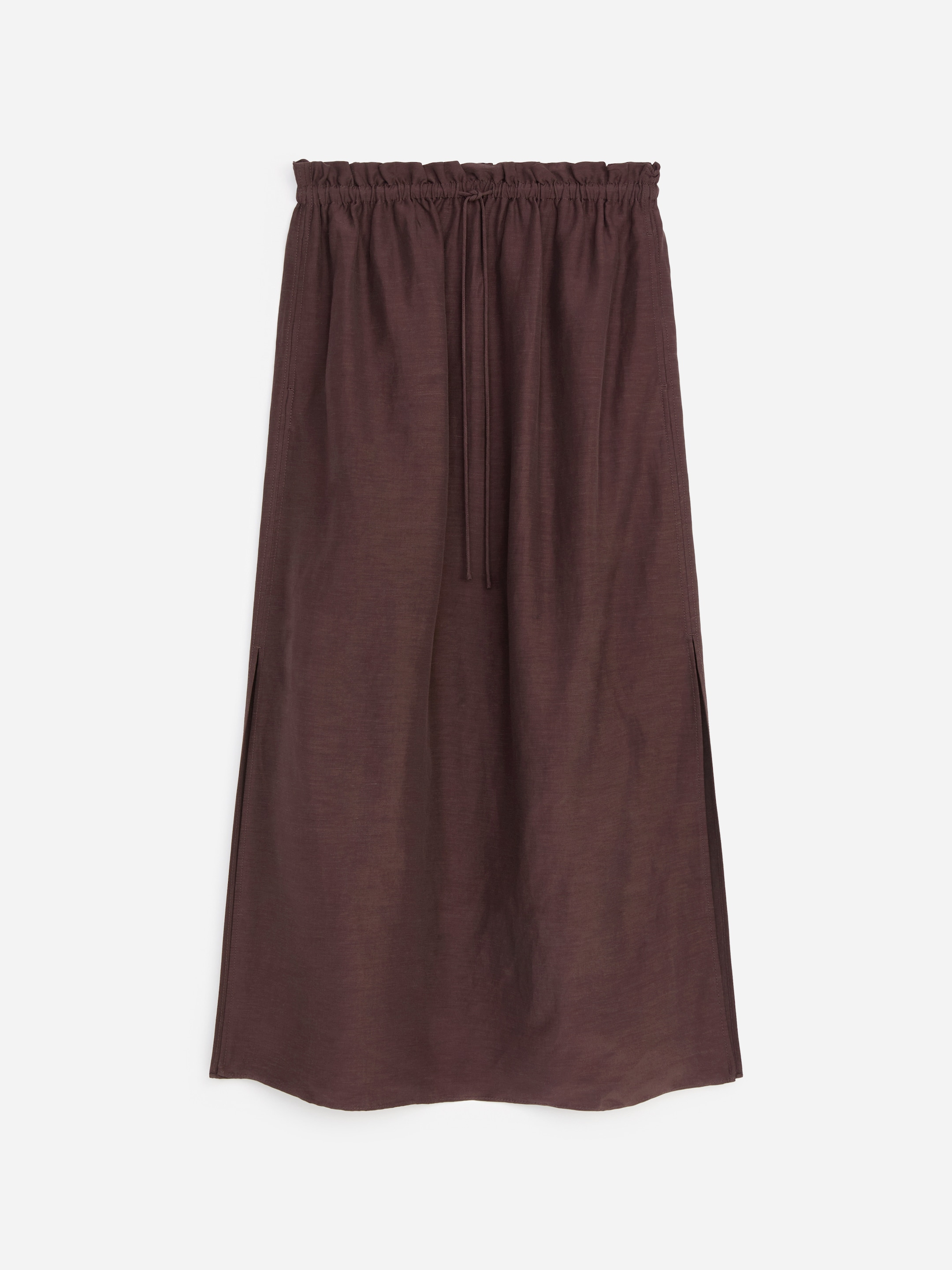 Linen Blend Pull-On Skirt-#3C2A2B-19258