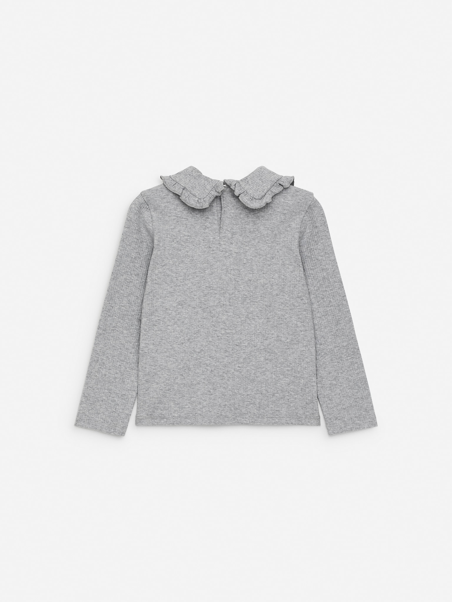 Haut en maille pointelle à col volanté - Gris chiné - 2