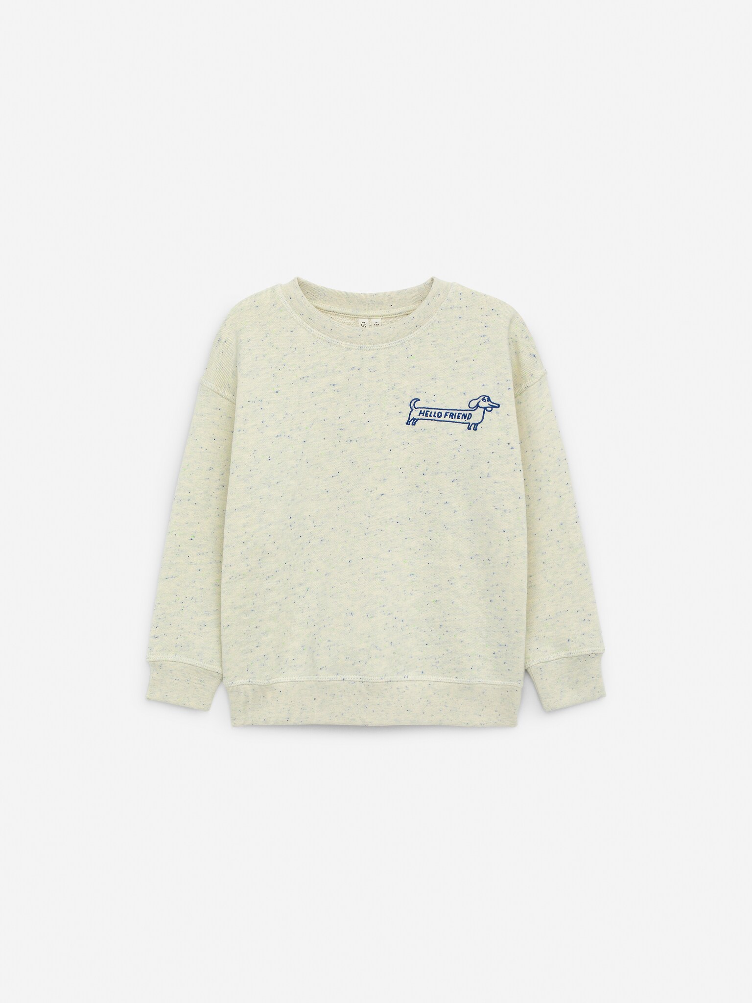 Embroidered Sweatshirt - Off White/Blue Neps