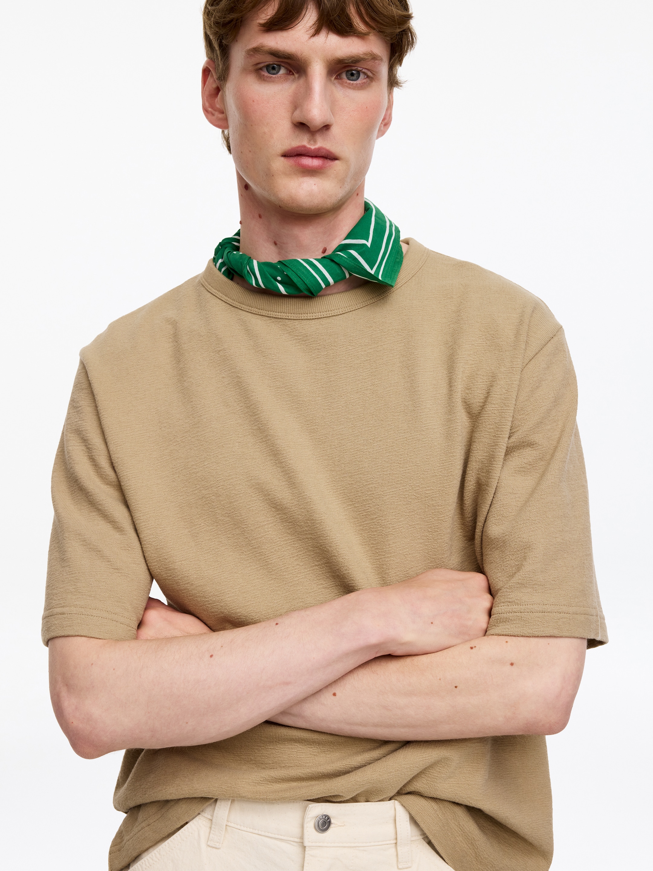 Relaxed Bouclé T-Shirt - Beige - Loose fit - Men - StillMedia/Lookbook - 3