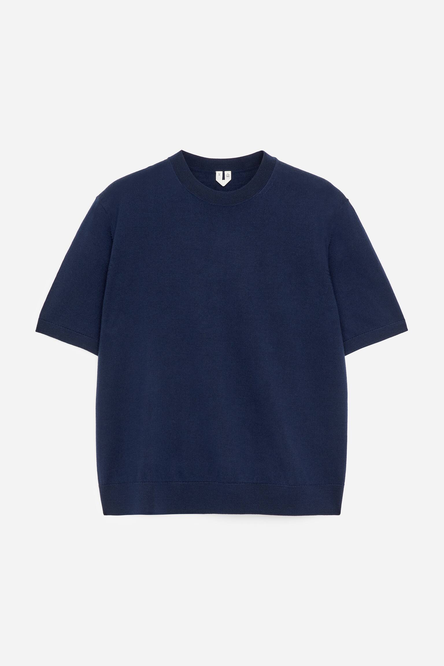 T-shirt en maille de laine mérinos - Bleu foncé