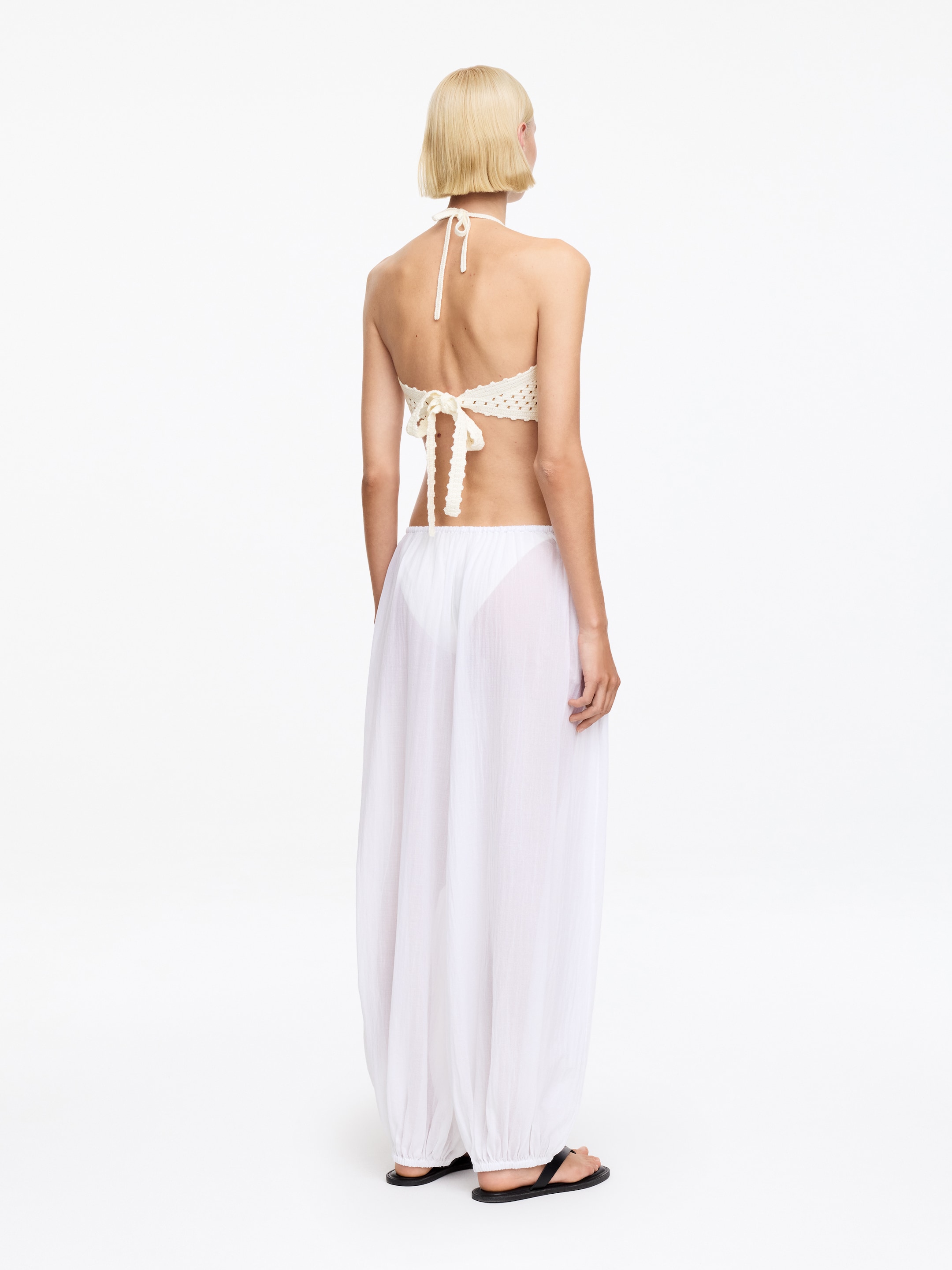 Top all'uncinetto con scollo all'americana - Bianco sporco - Slim fit - Women - StillMedia/Lookbook - 2
