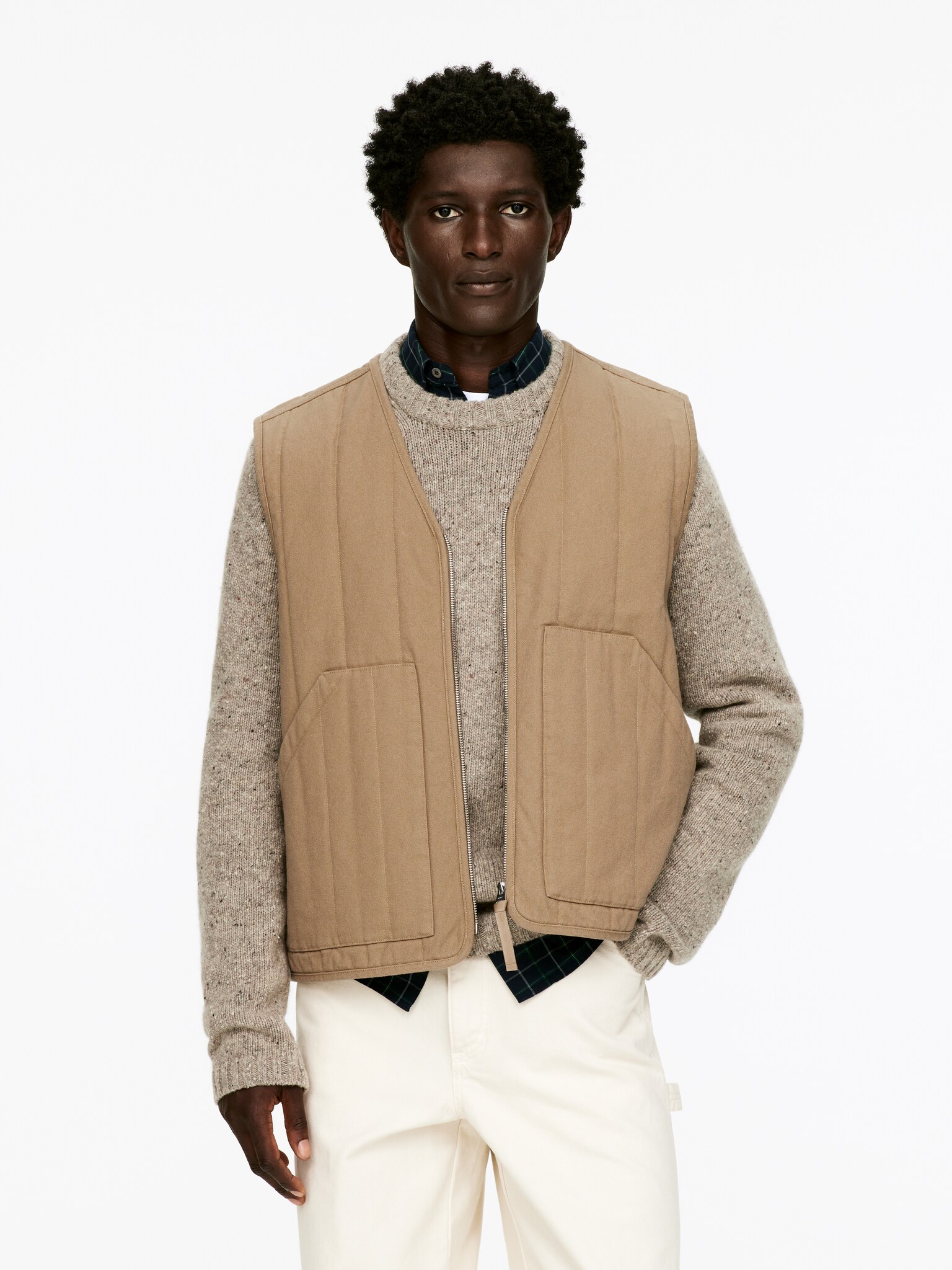Vattert workwear-vest - Mørk beige - 4