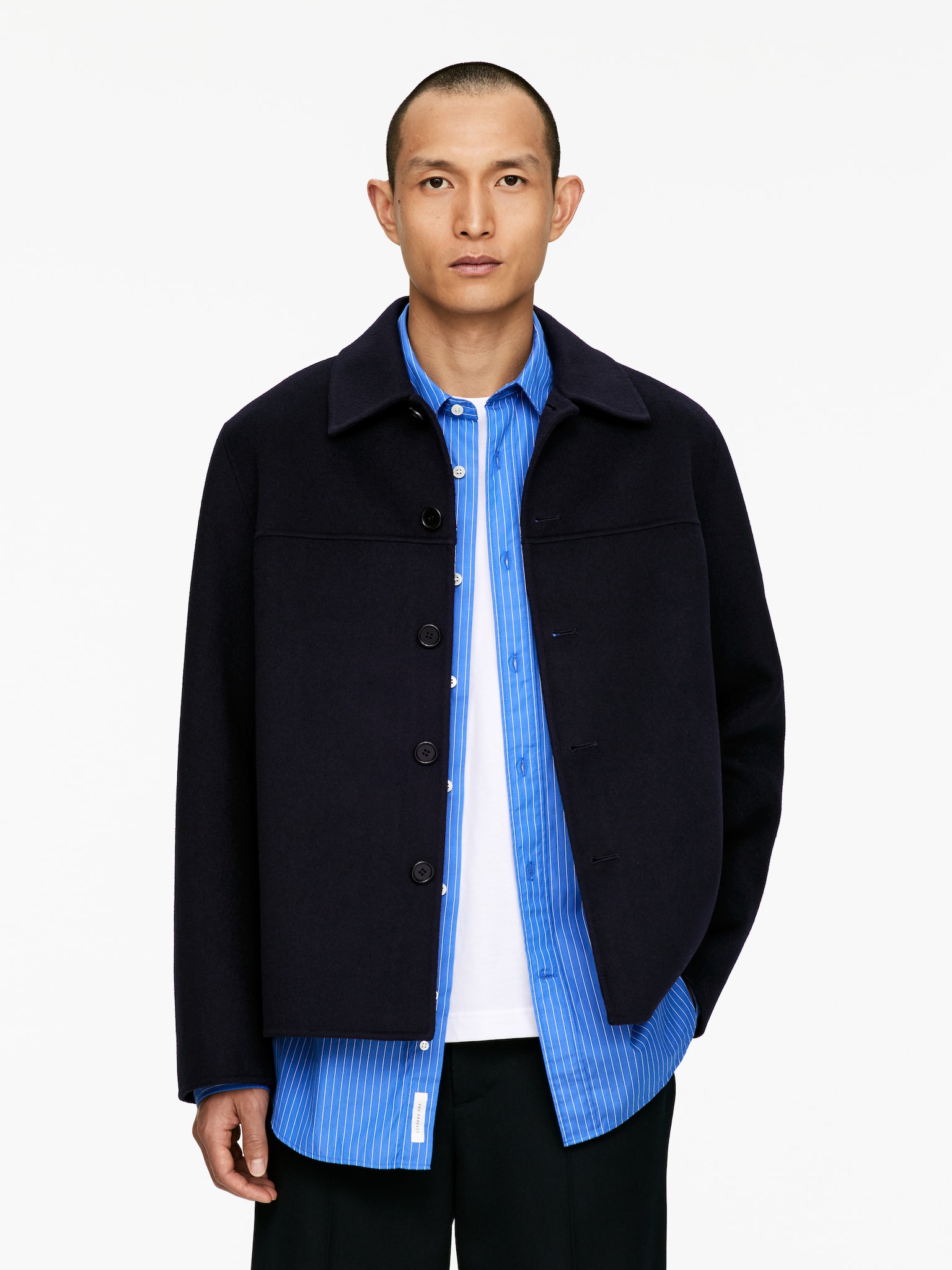 Chaqueta en mezcla de lana de doble faz - Azul oscuro/Beige oscuro/Negro roto - 7