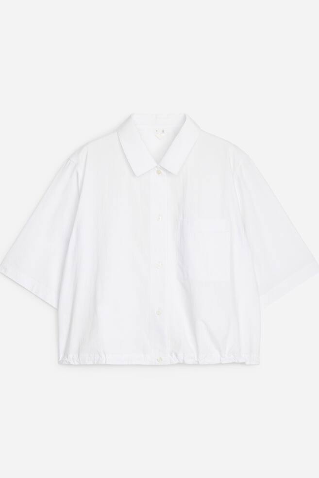 Cotton Short-Sleeve Shirt - White/Plum - 1