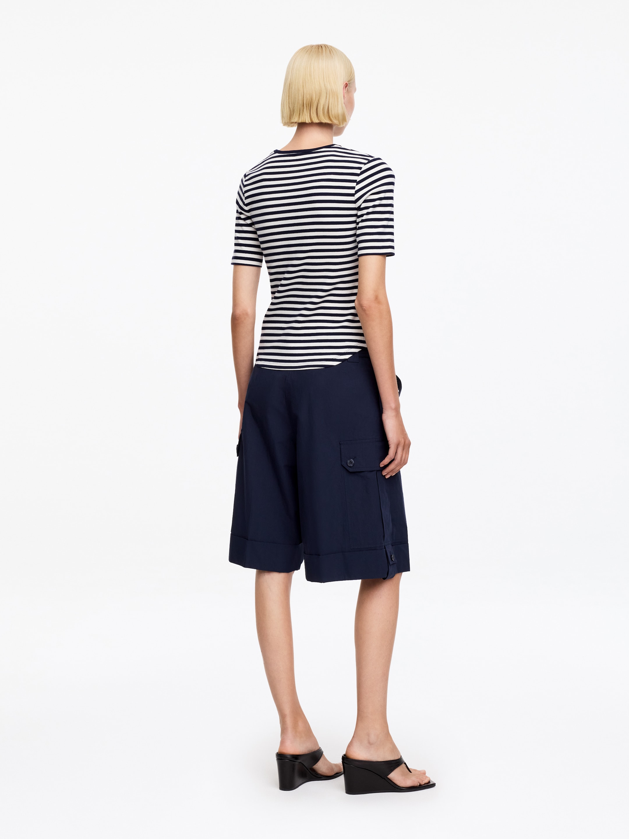 Ribbed T-Shirt - Dark Blue/White - Slim fit - Women - StillMedia/Lookbook - 8