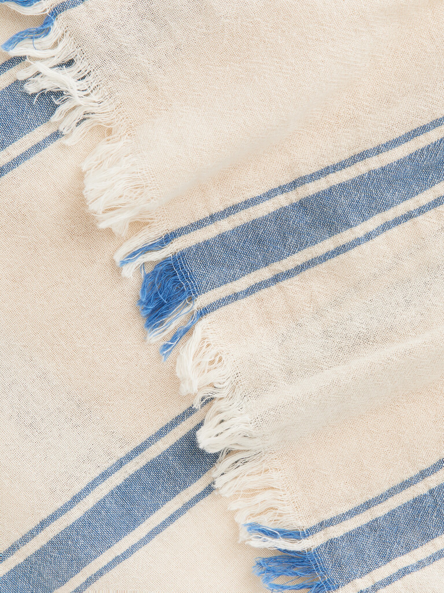 Woven Cotton Towel - Off White/Blue/Off White/Brown - 3