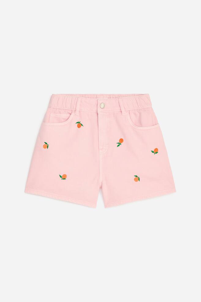 Denim short - Roze/sinaasappels/Kakigroen/roze bloemenpatroon/Blauw/geborduurde citroenen - 1