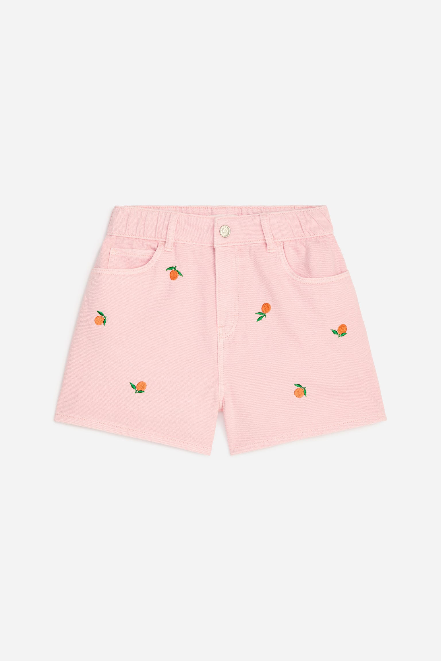 Short en jean - Rose/Oranges/Vert kaki/Motif floral rose/Bleu/Citrons brodés - 1