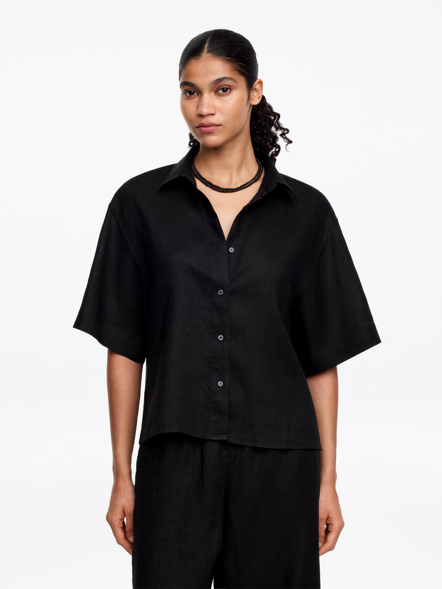 ARKET Women's  Relaxed Linen Shirt Black,  size 32