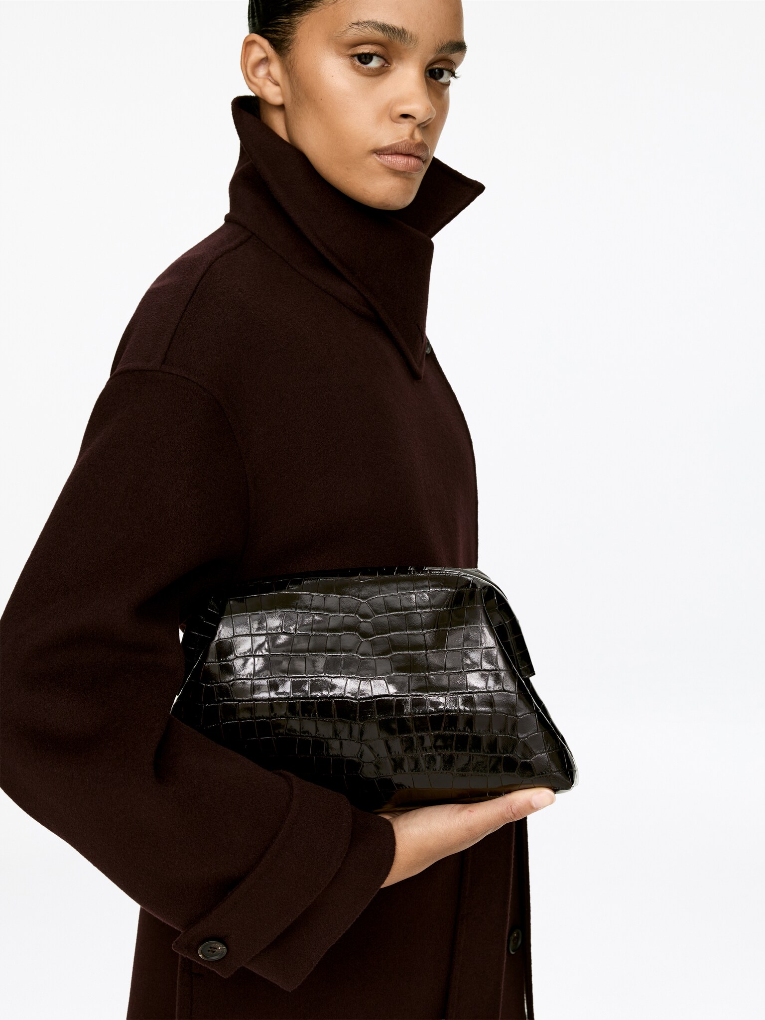 Croco-Embossed Clutch - Brown - 1