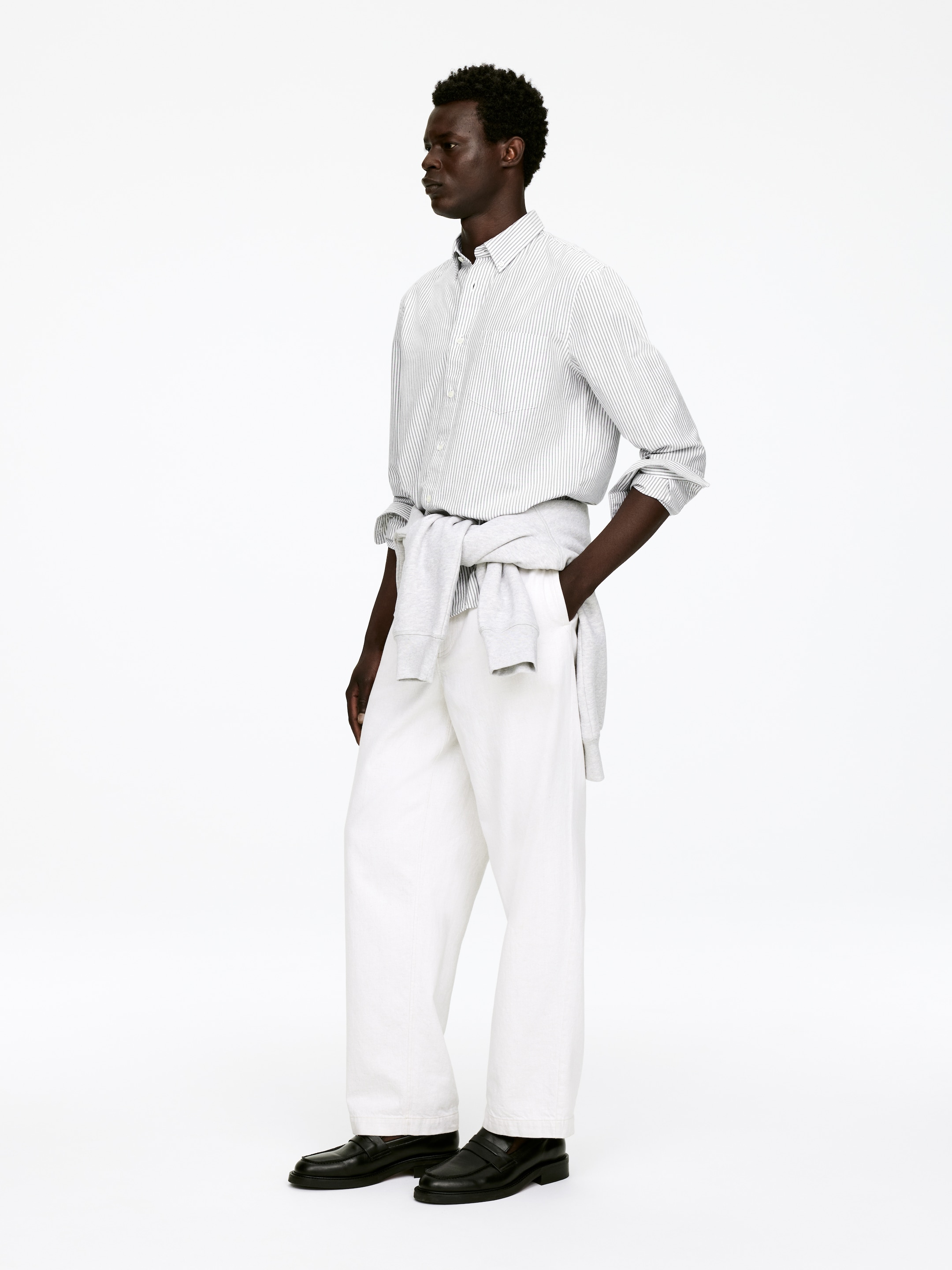 Ver imagem maior: Camisa Oxford - Cinzento/Branco - HOMEM | H&M PT 3