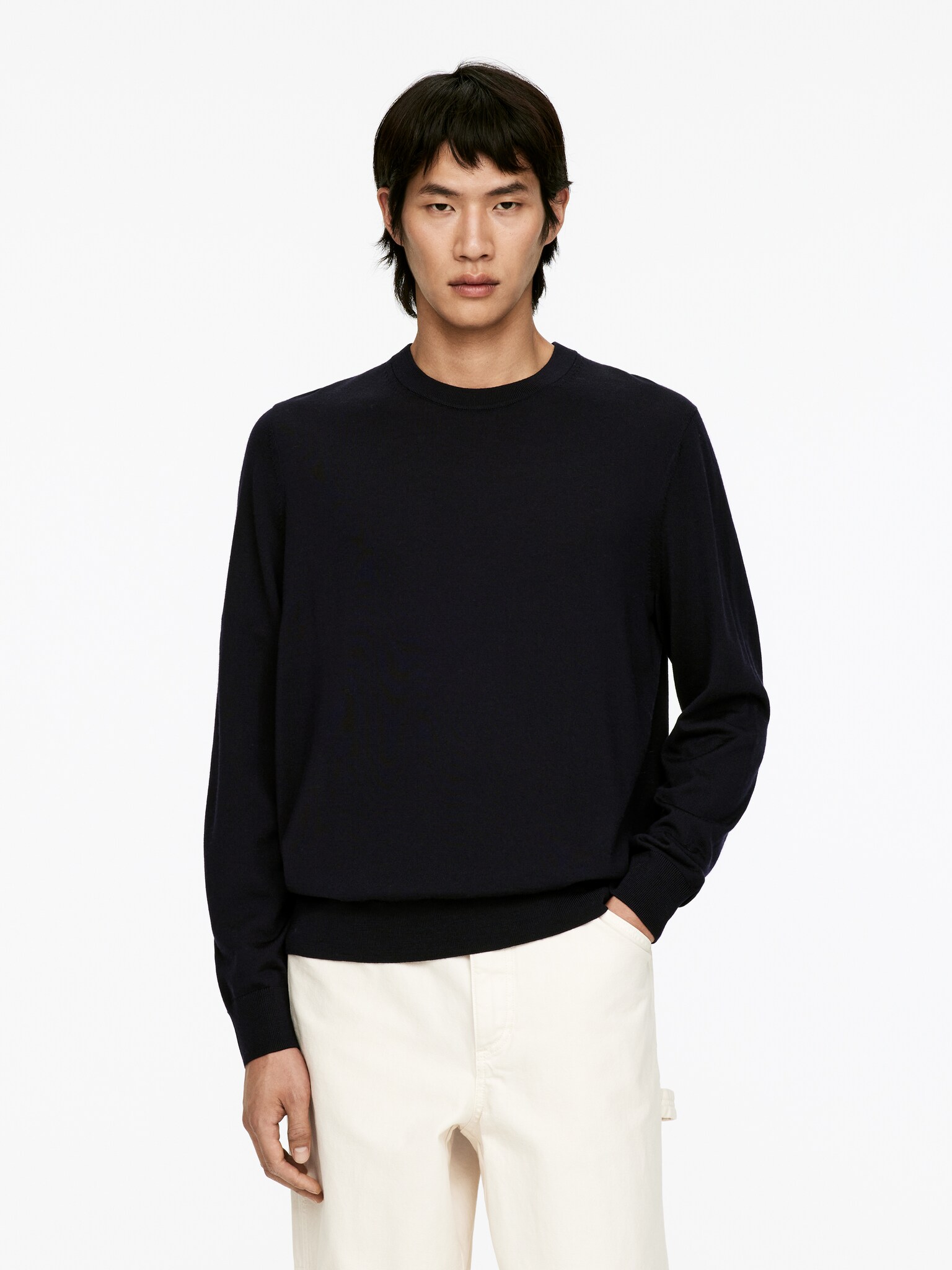 Fine Knit Merino Jumper - Dark Blue/Dark Green/Grey Melange/Dark Brown