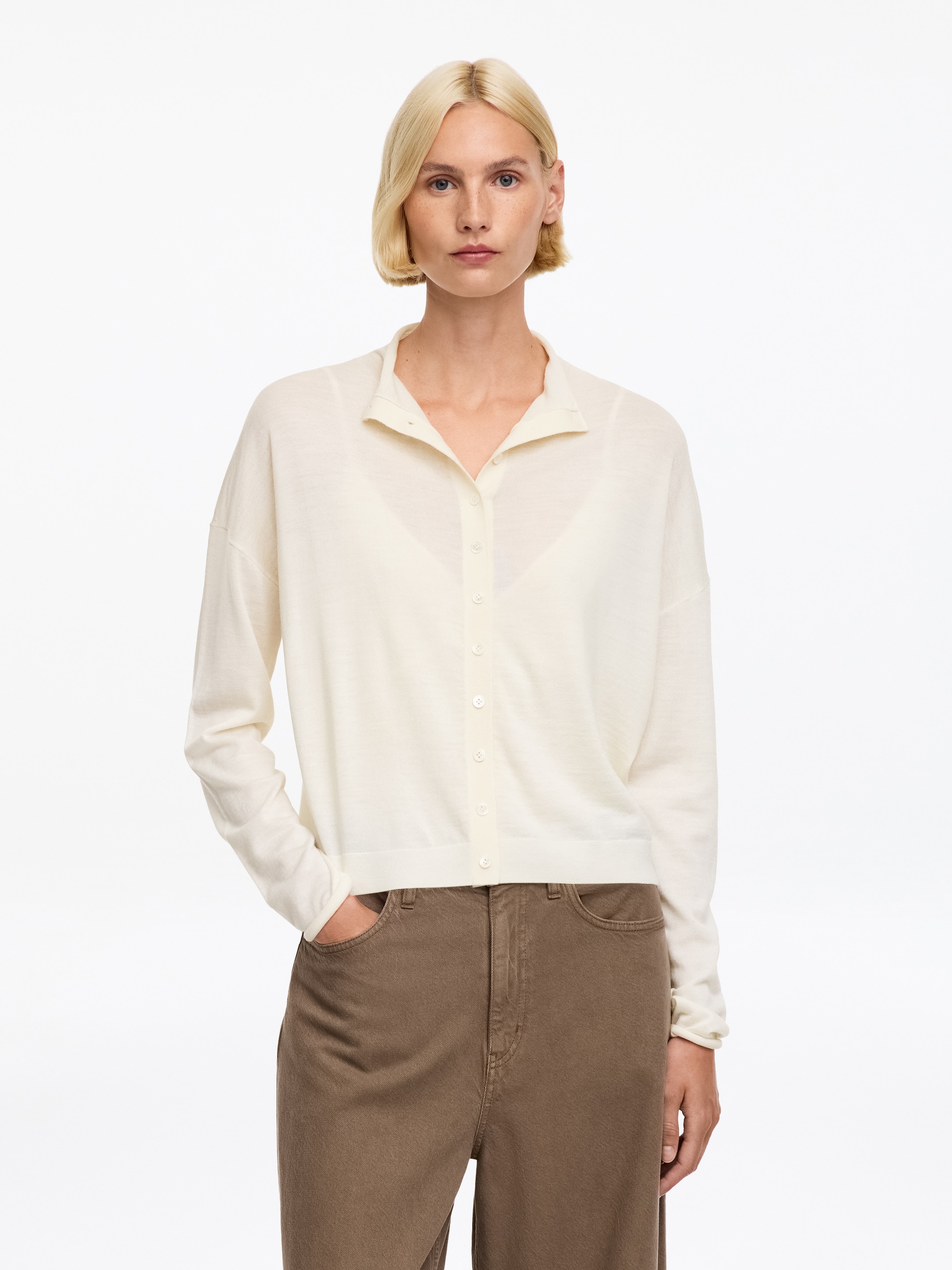 Wool-Blend Mock-Neck Cardigan-White-20260