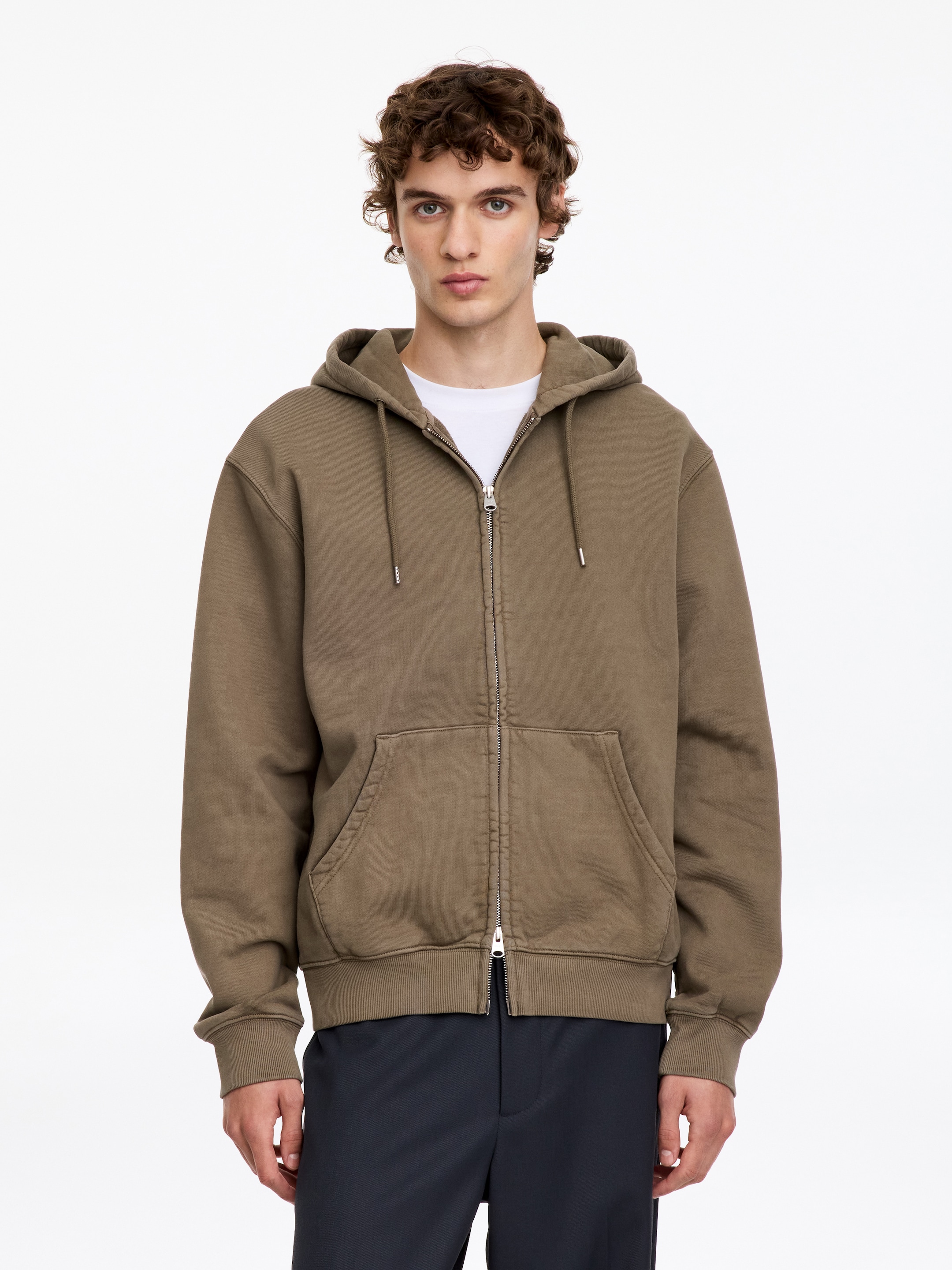 Relaxed Zip Hoodie-Beige-20859