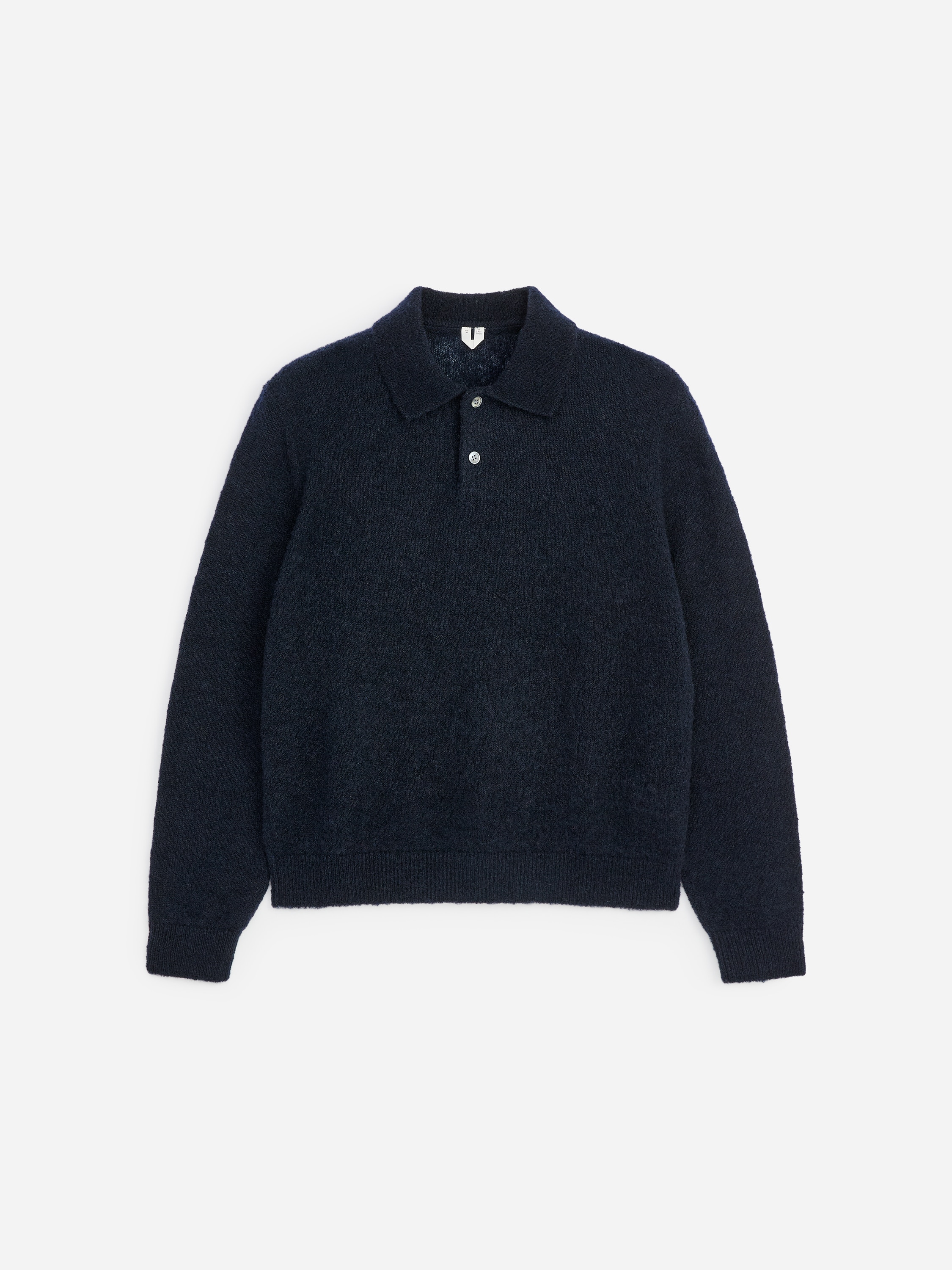 Camisola polo de malha em mistura de lã - Azul escuro/Cor de ferrugem