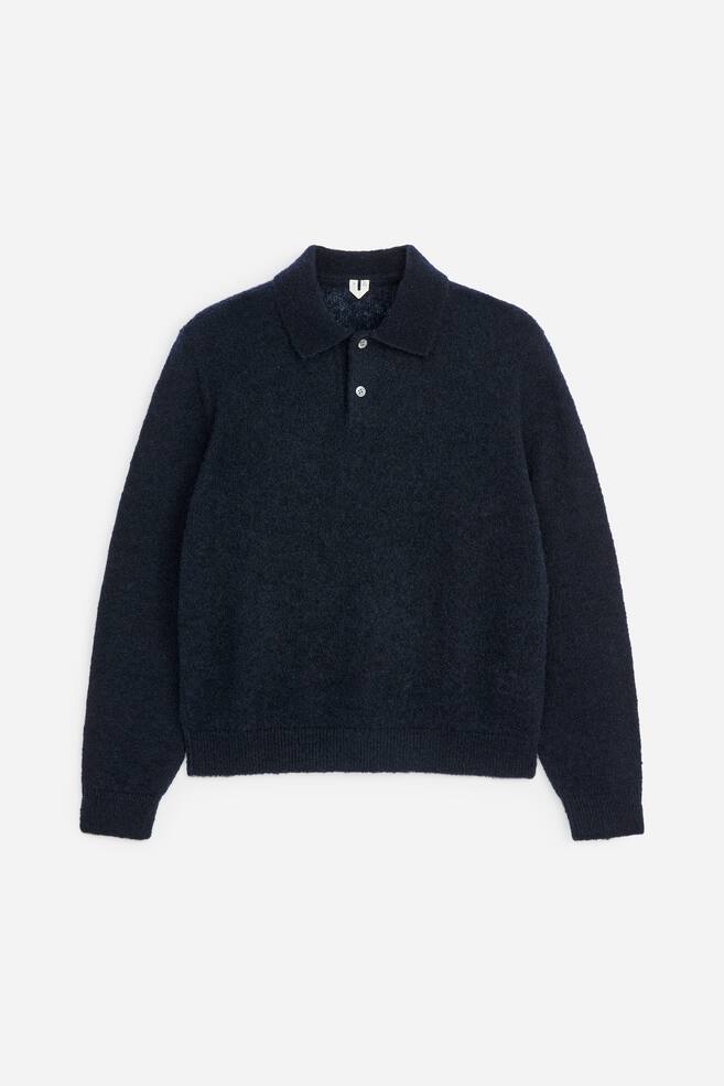 Knitted Wool Blend Polo Shirt - Dark Blue/Rust - 1