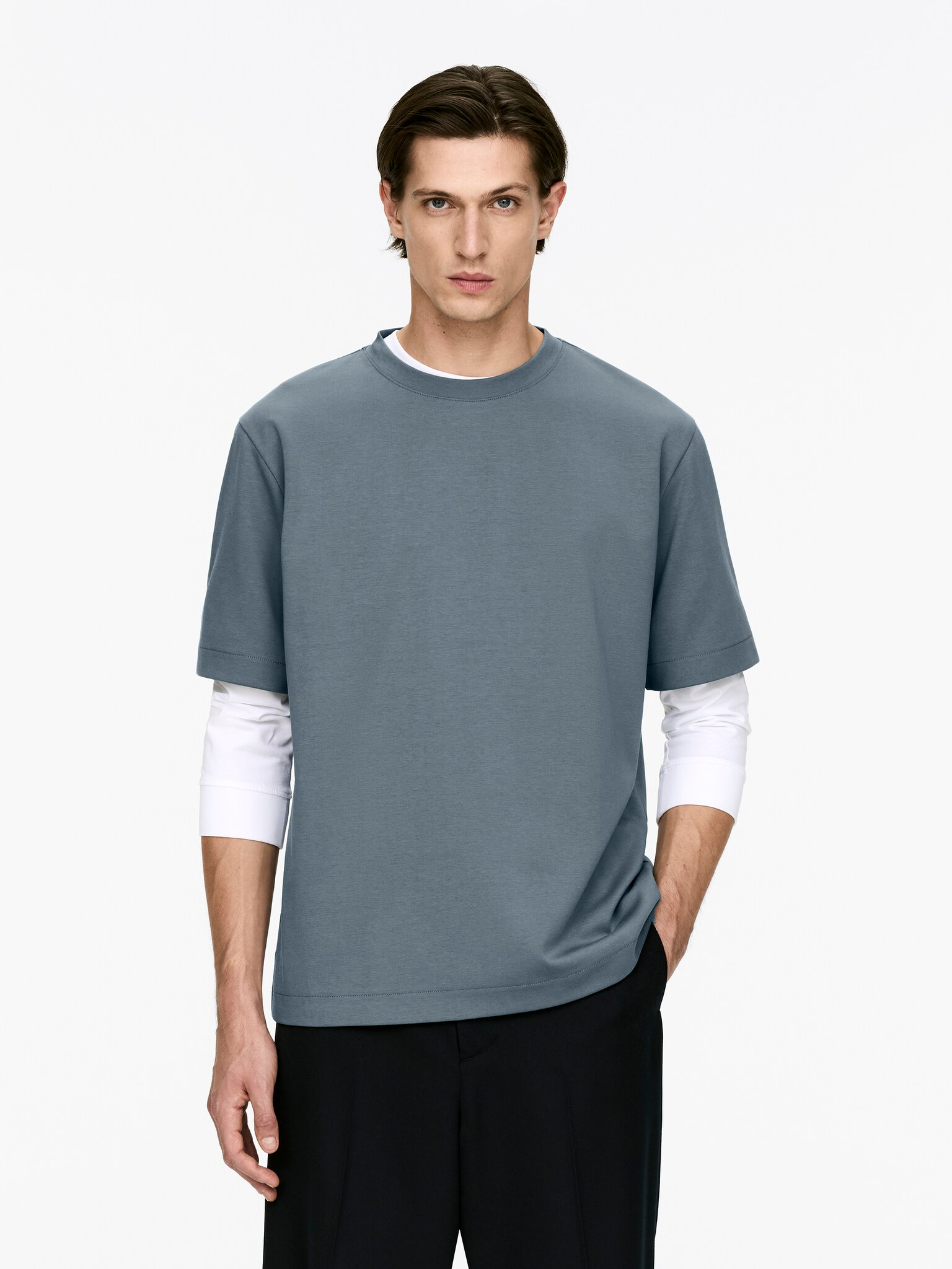 T-shirt interlock - Bleu poudré/Bordeaux foncé/Noir/Blanc/Bordeaux foncé - 1