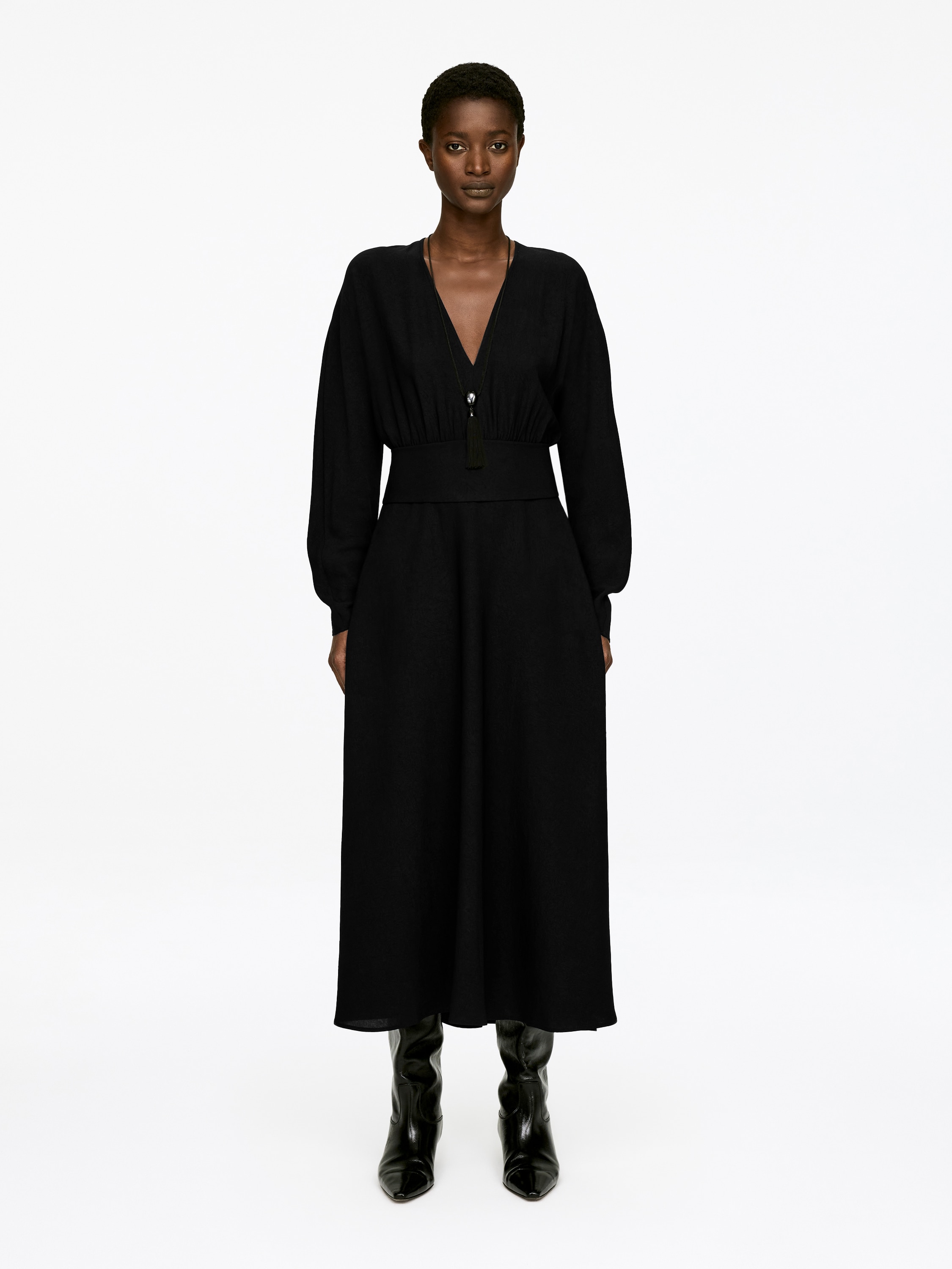 Tie-Waist Maxi Dress - Black