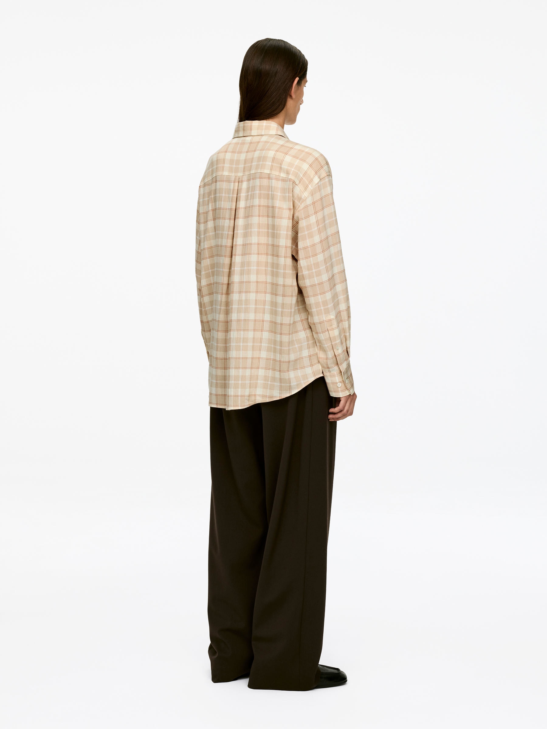 Flannel Shirt - Beige/Checkered - Oversized - Women - StillMedia/Lookbook - 3