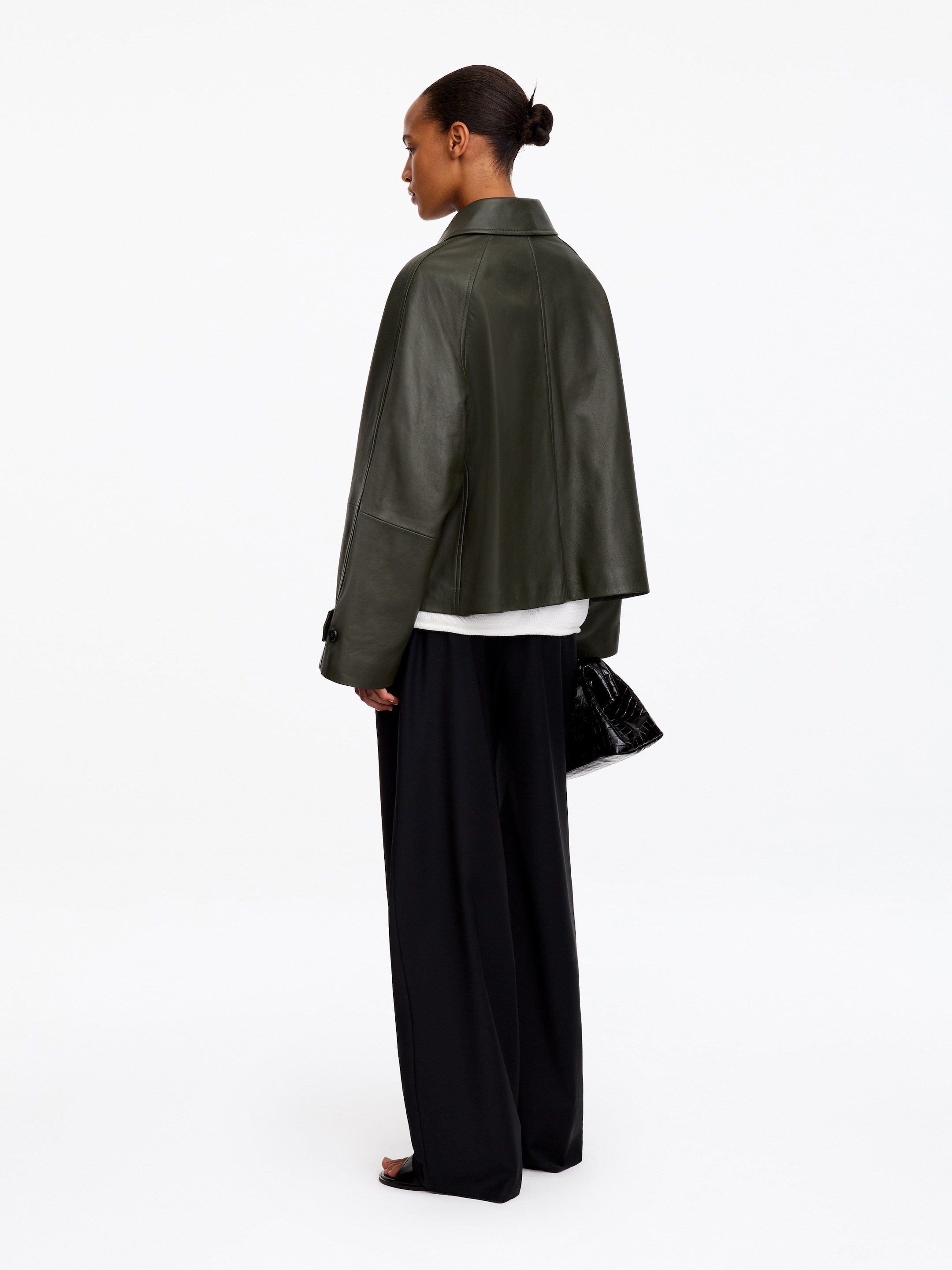 Chaqueta de piel evasé - Verde oscuro - Corte estándar - women - StillMedia/Lookbook - 2