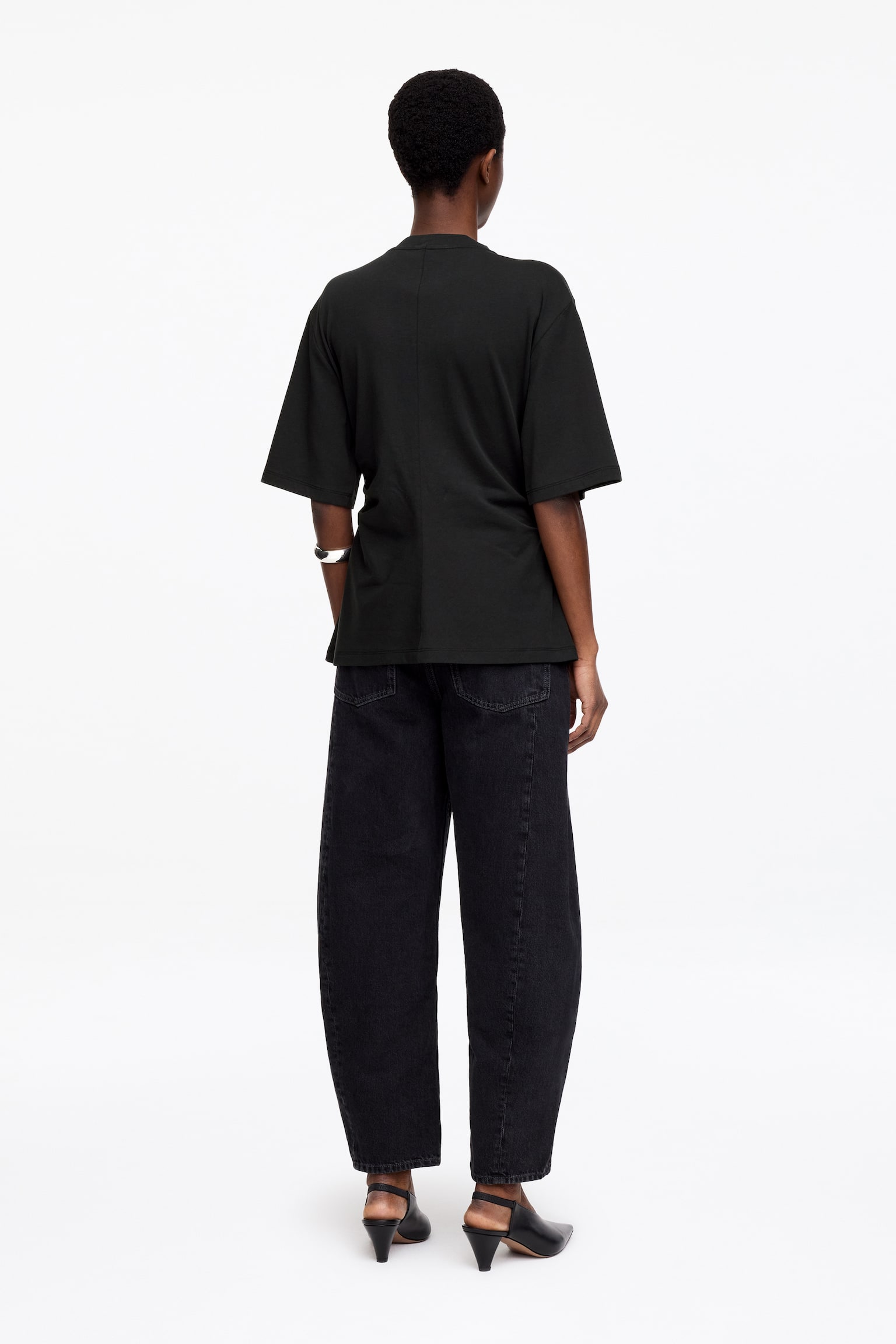 Draperad t-shirt - Svart/Vit - 3