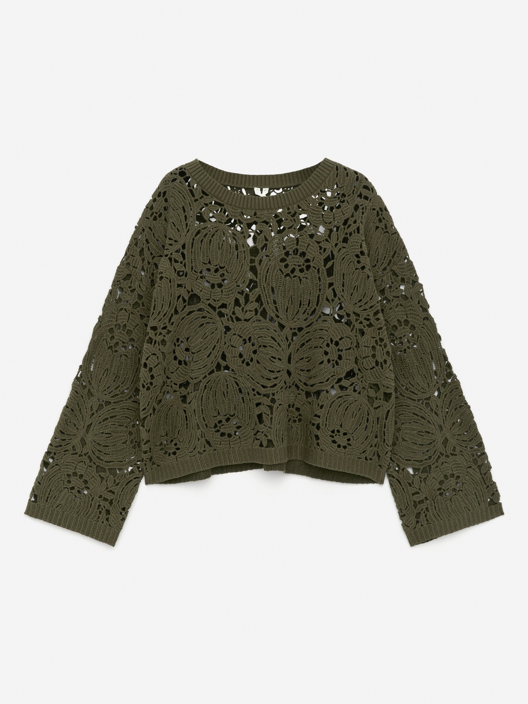 Open-Knit Jumper - Khaki Green - Loose fit - Women - StillMedia/DescriptiveStillLife - 1