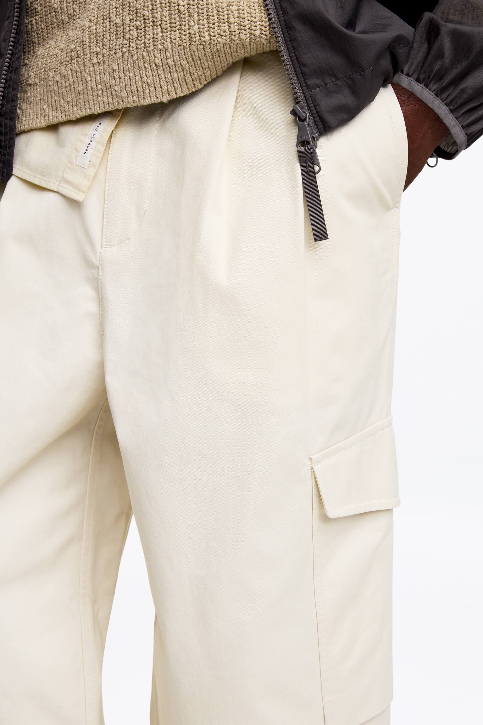 Voľné cargo nohavice - Sivobiela/Khaki zelená - 4