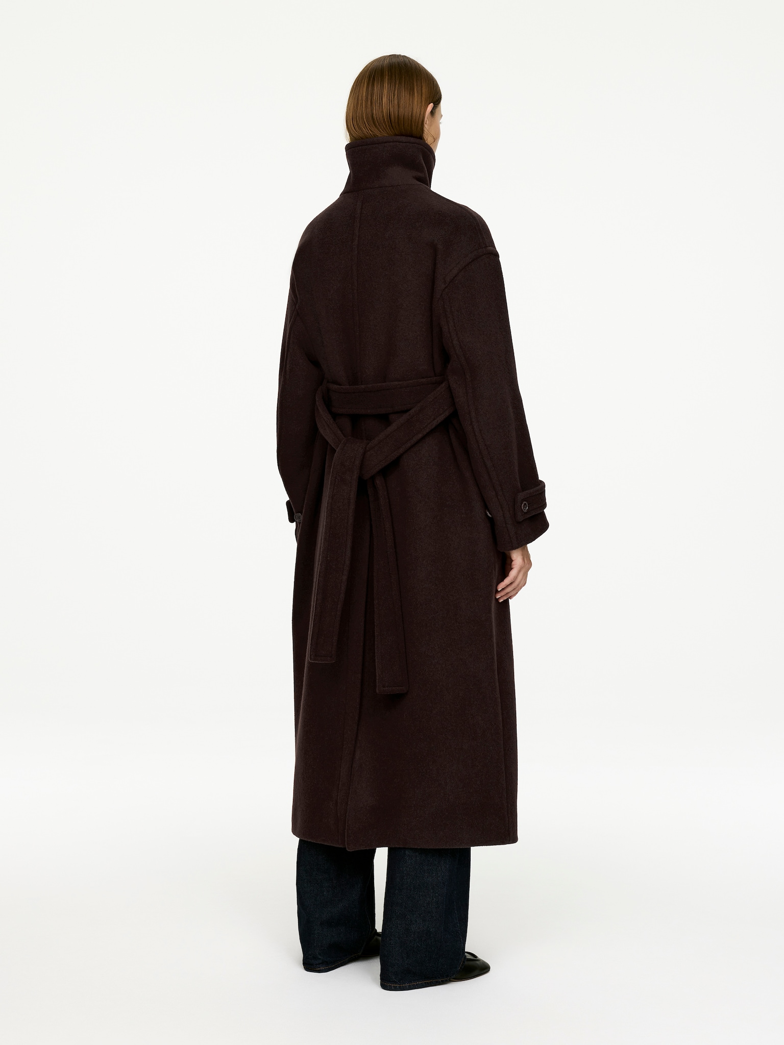 Oversized Wool-Blend Coat - Dark Brown/Black - 5