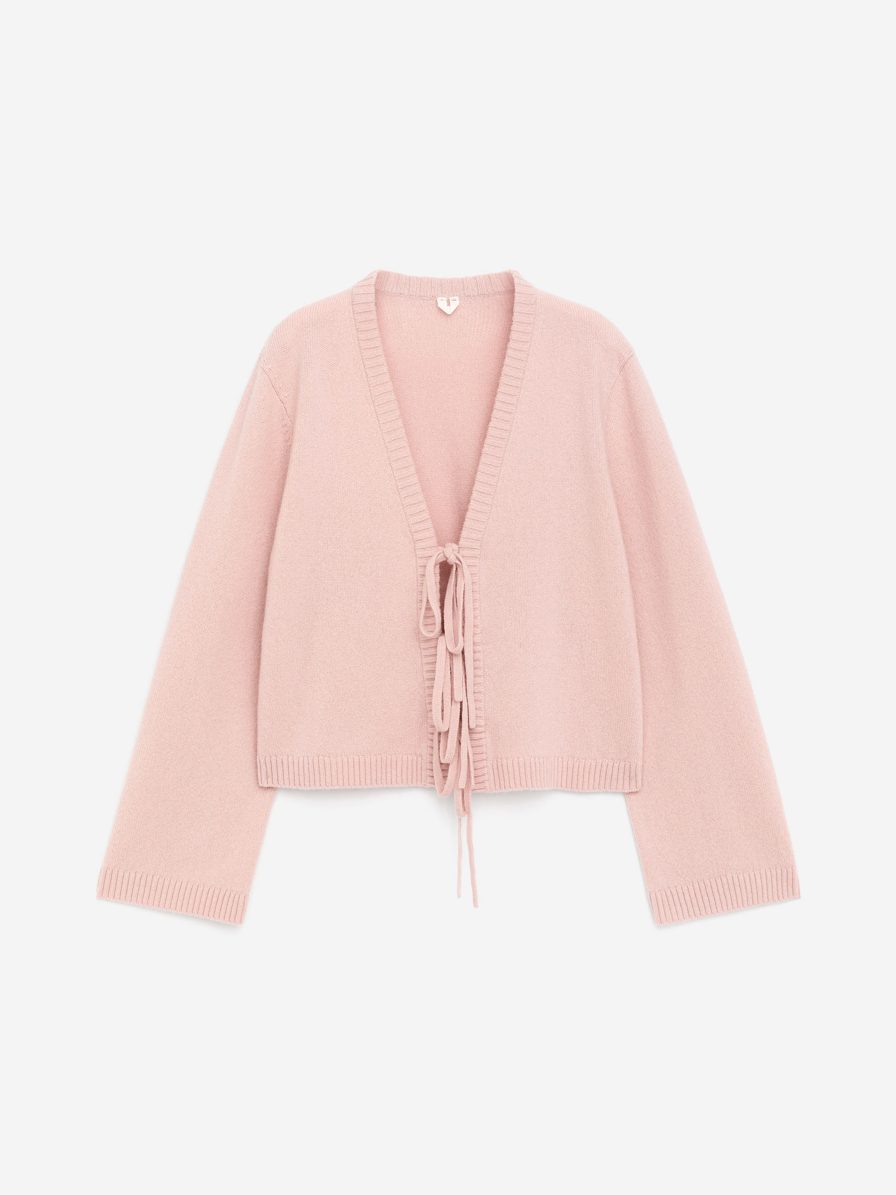 Ullcardigan med knytning fram-Rosa-16971