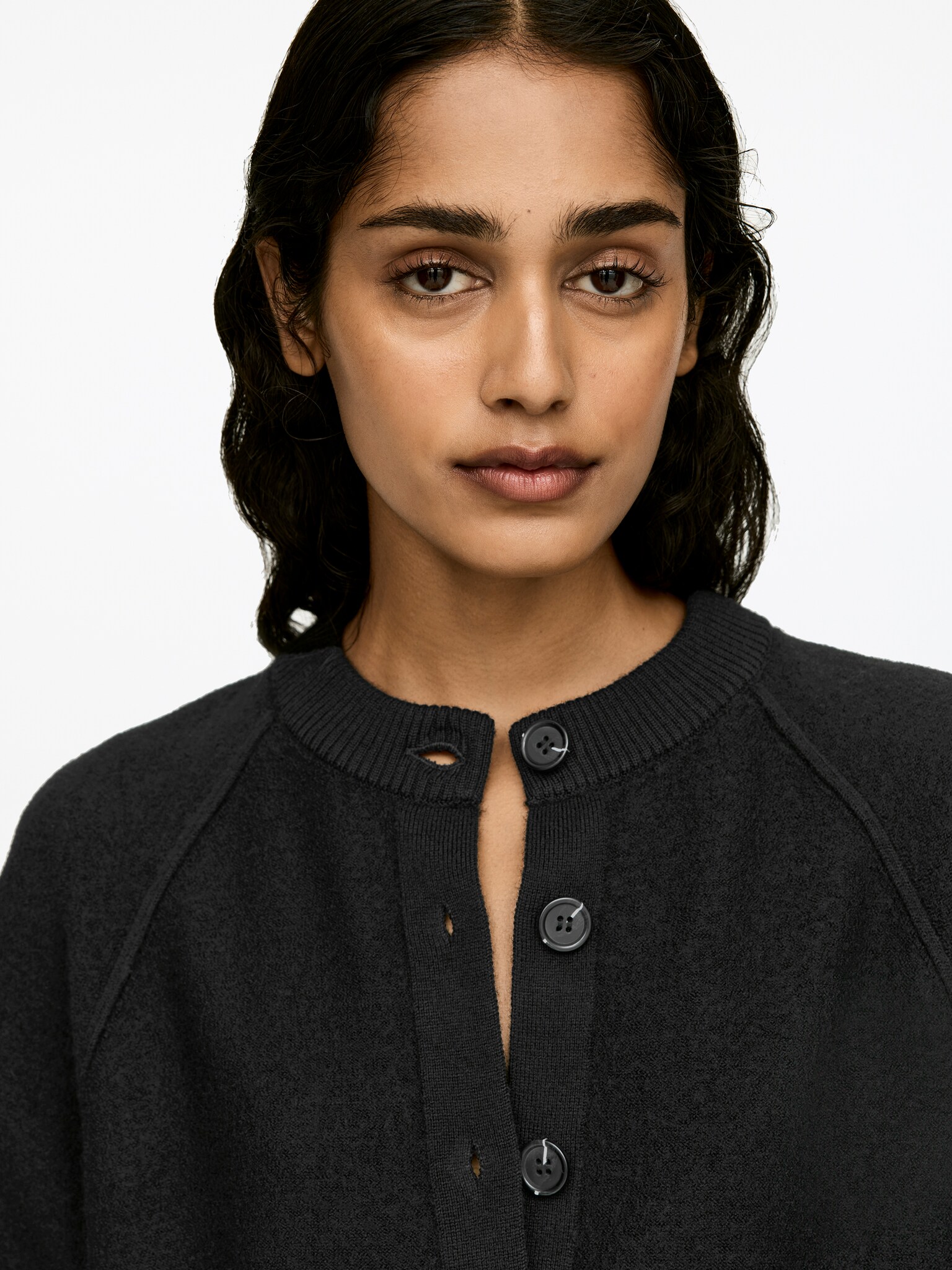 Boiled Wool Cardigan - Black/Burgundy - 5