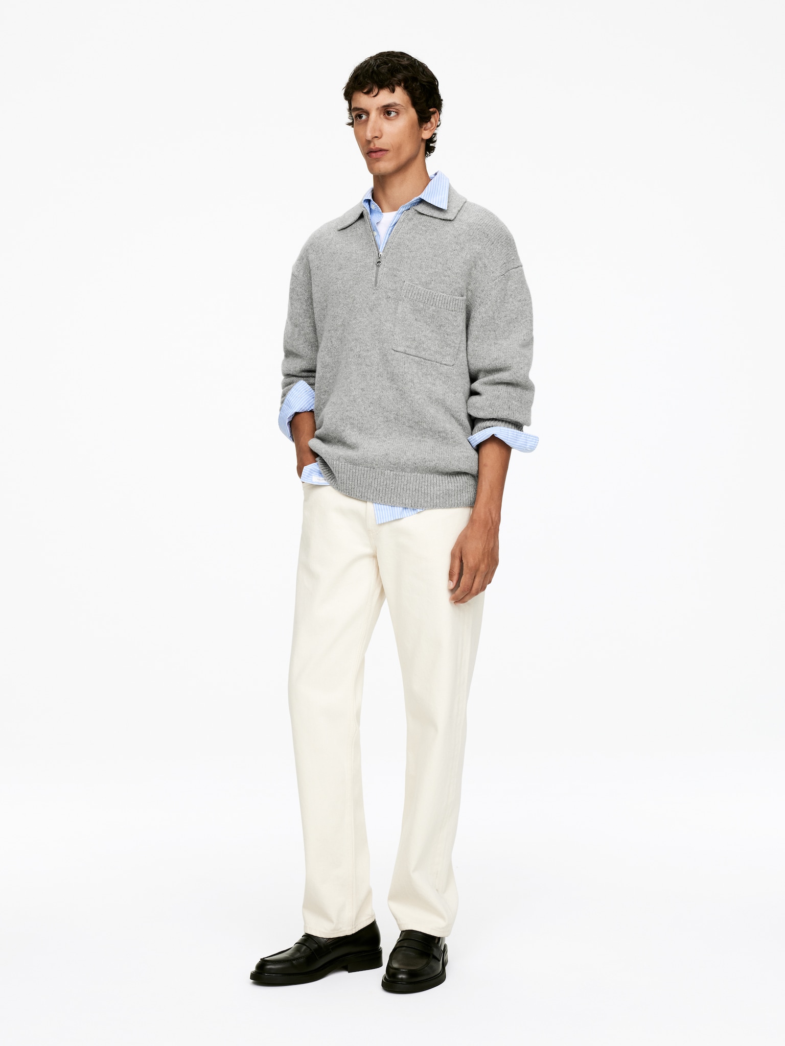 Polo en maille de laine avec fermeture éclair - Grey - 4