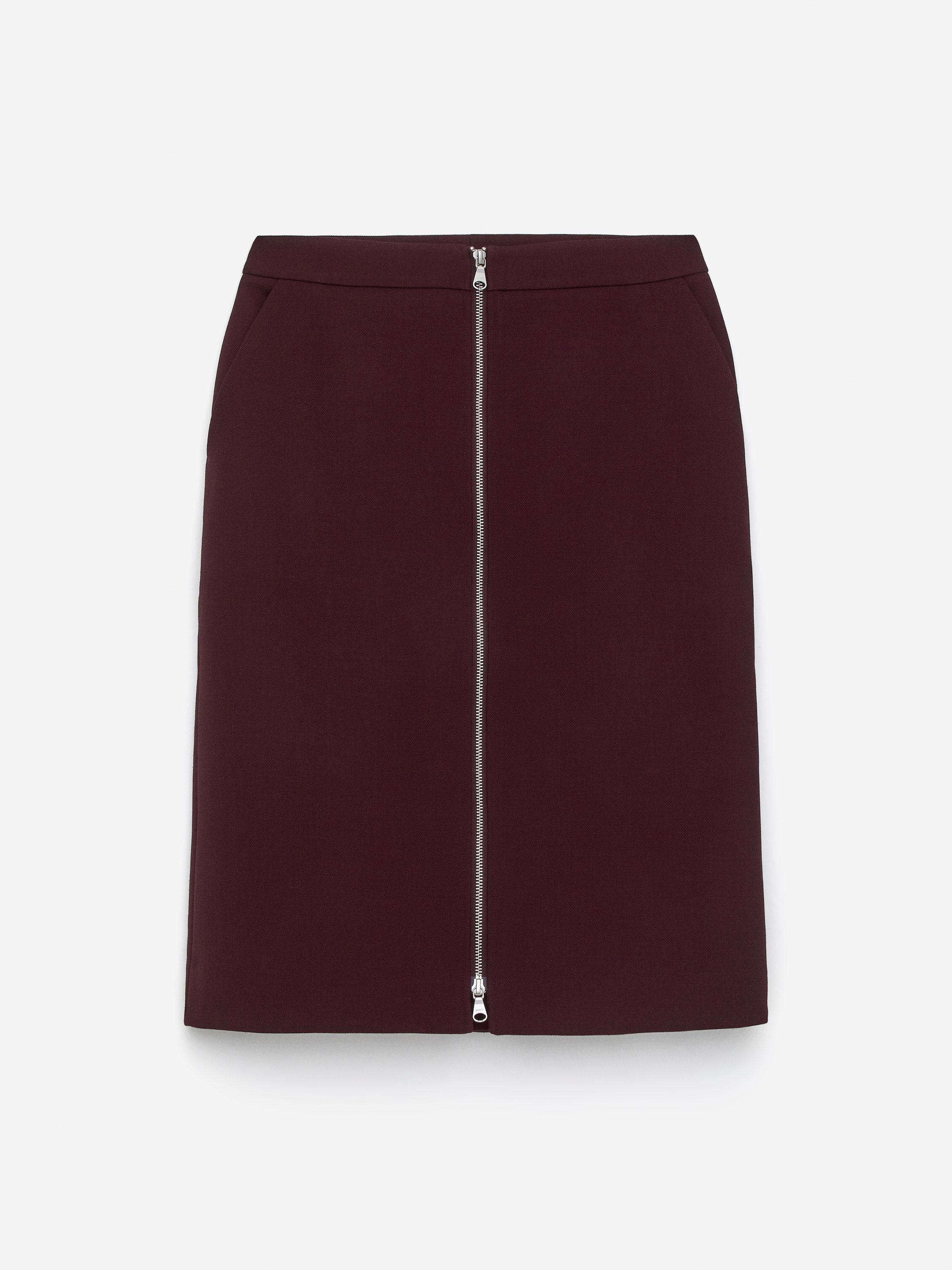 Wool-Blend Zip Skirt-#4B262D-16299
