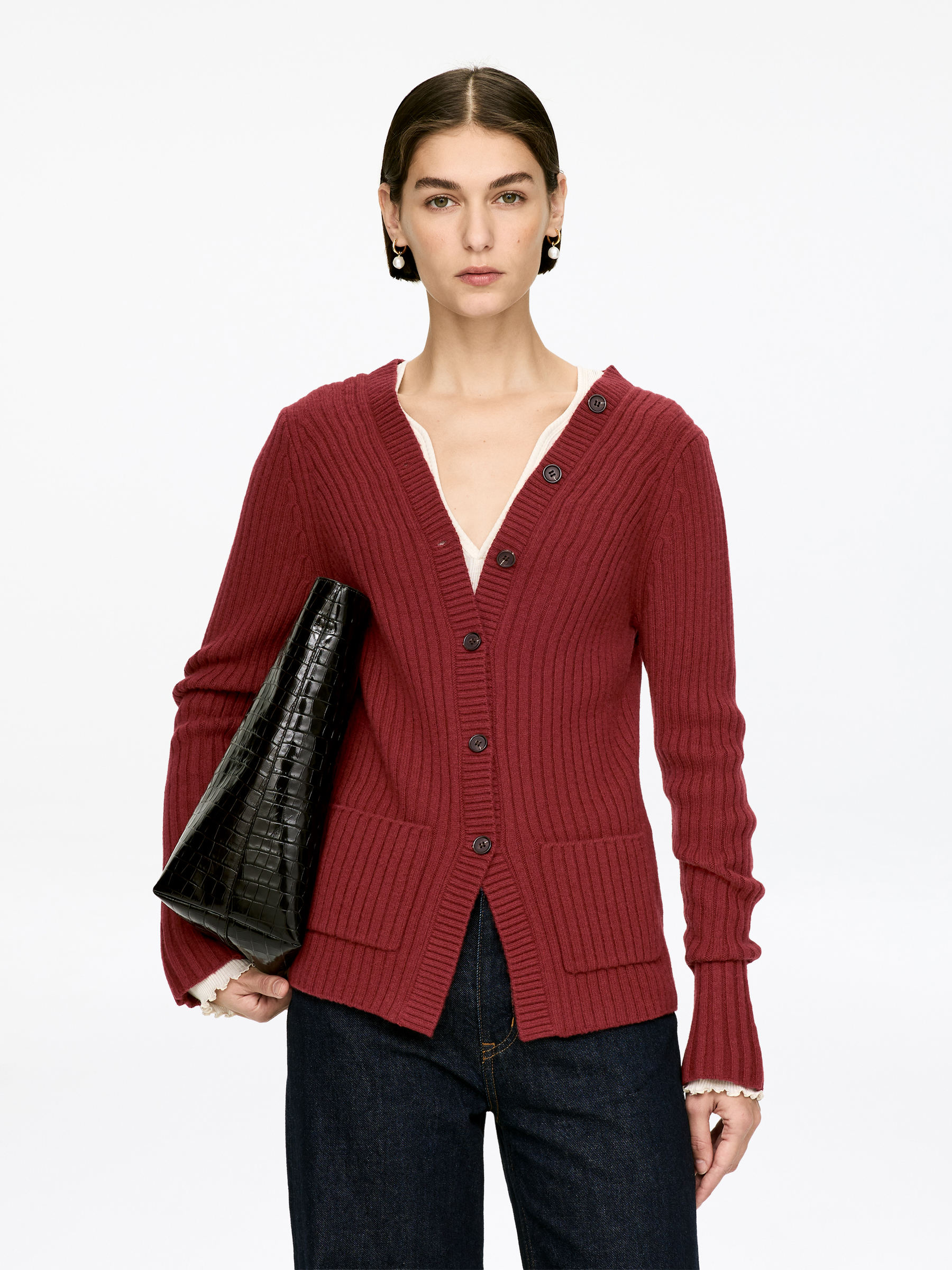 Rib-Knit Cardigan-#633337-17311