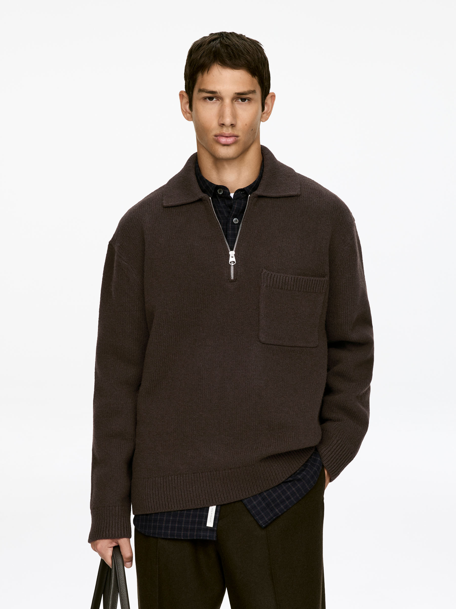 Knitted Wool Zip Polo Shirt - Brown - Regular fit - Men - StillMedia/Lookbook - 8